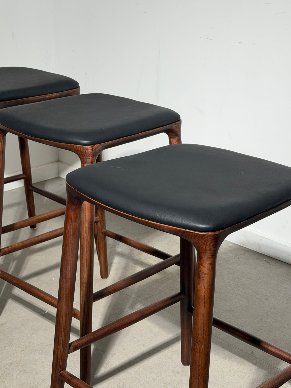 “Nikko” Bar Chair – Walnut Finish & Black Leather