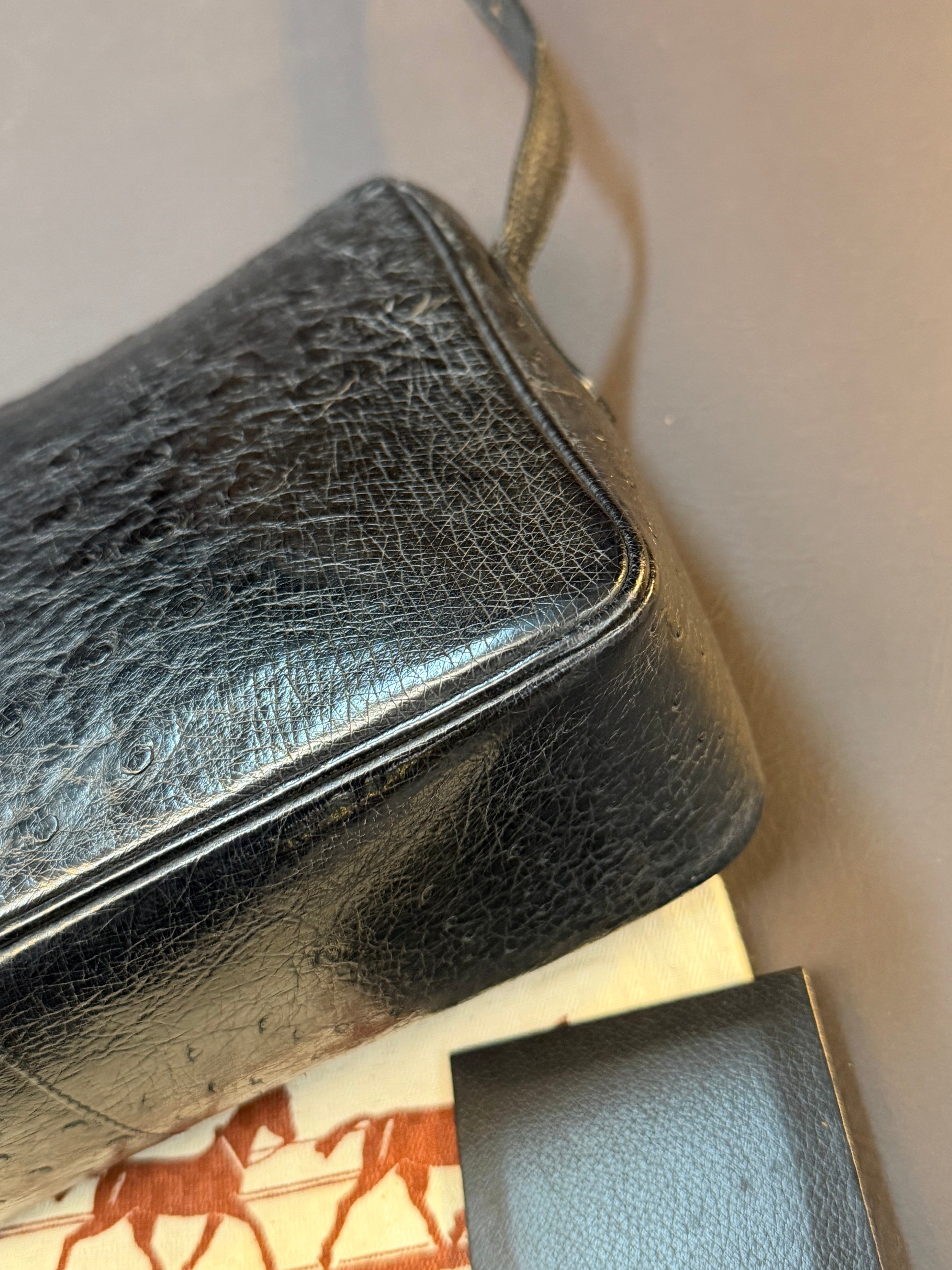 Delvaux Poirier Crossbody Bag – Ostrich Leather – Black – 26 x 20 cm