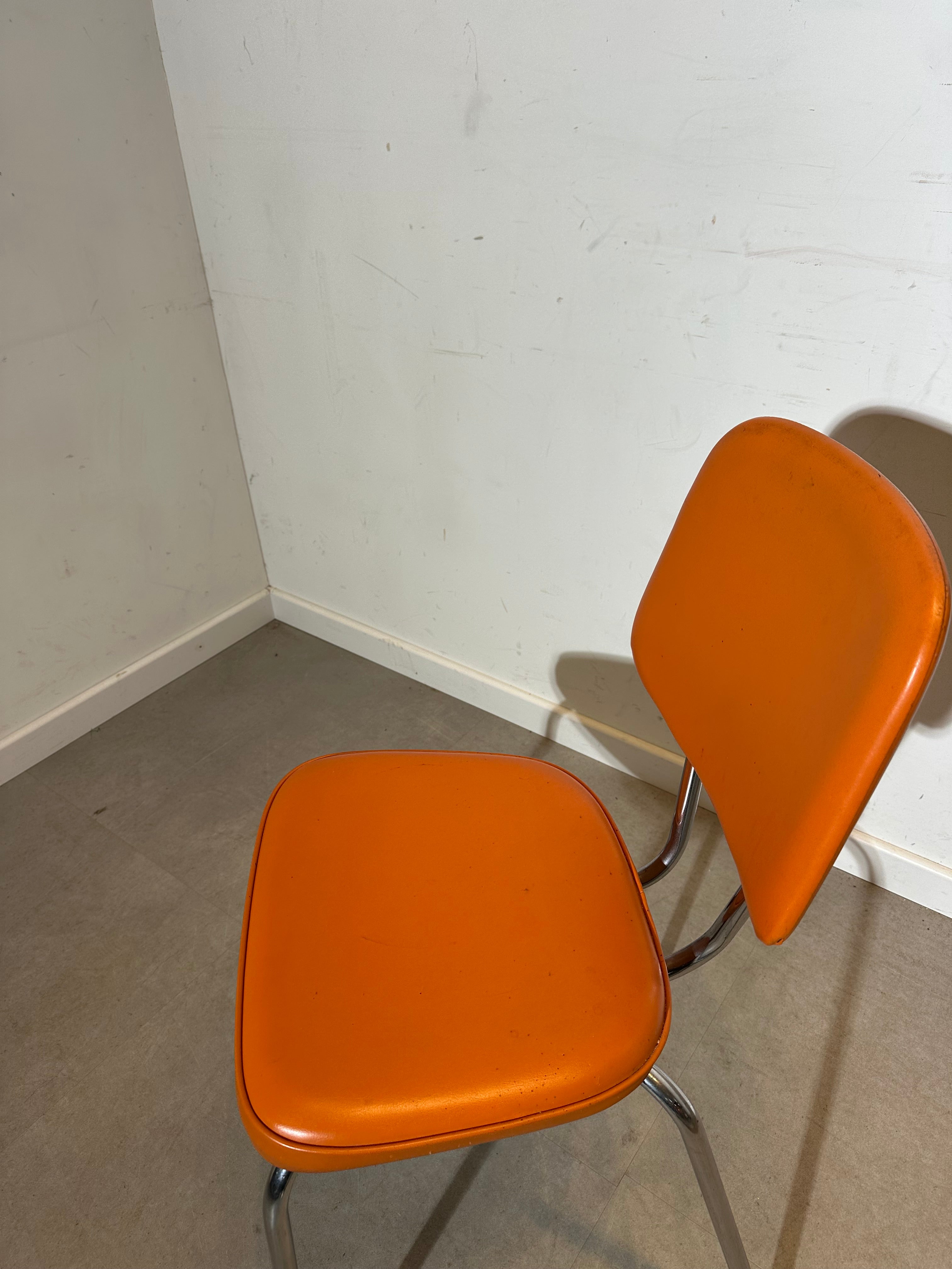 Set of 4 Vintage Orange Vinyl Dining Chairs