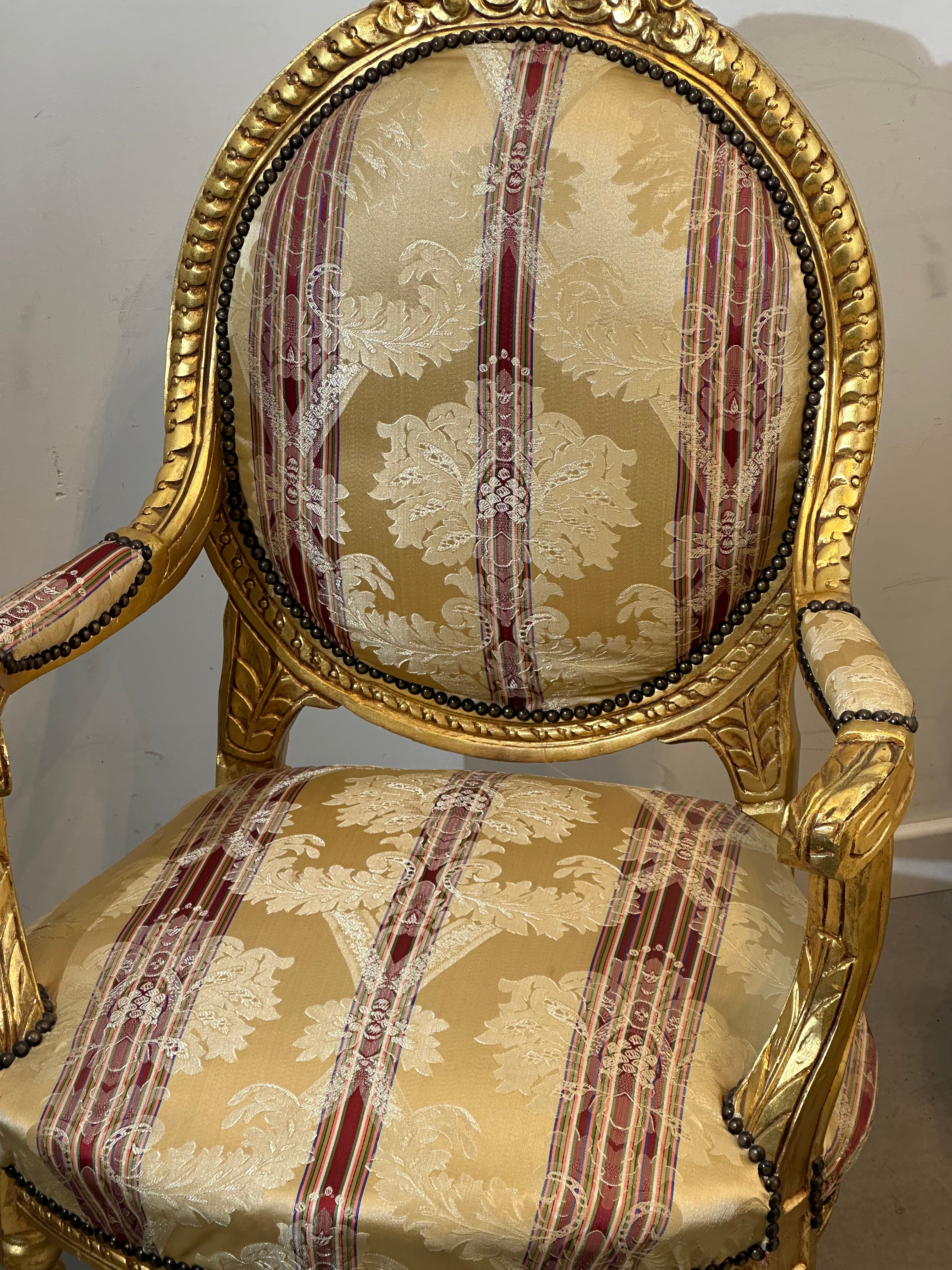 Antique French Louis XVI Style Salon Set + Marble Coffee Table