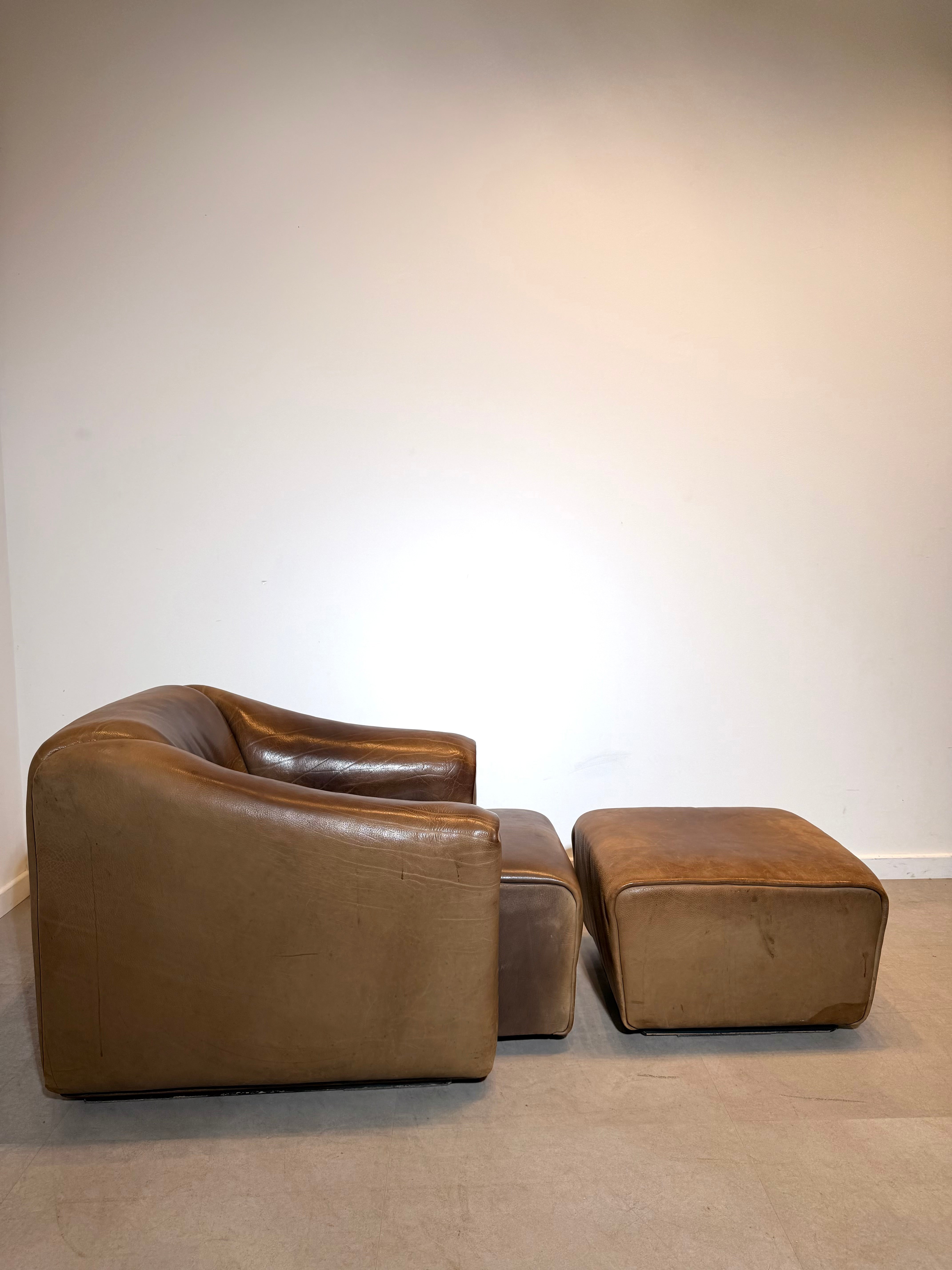 De Sede DS-47 Vintage Neck Leather Lounge Chair with Ottoman