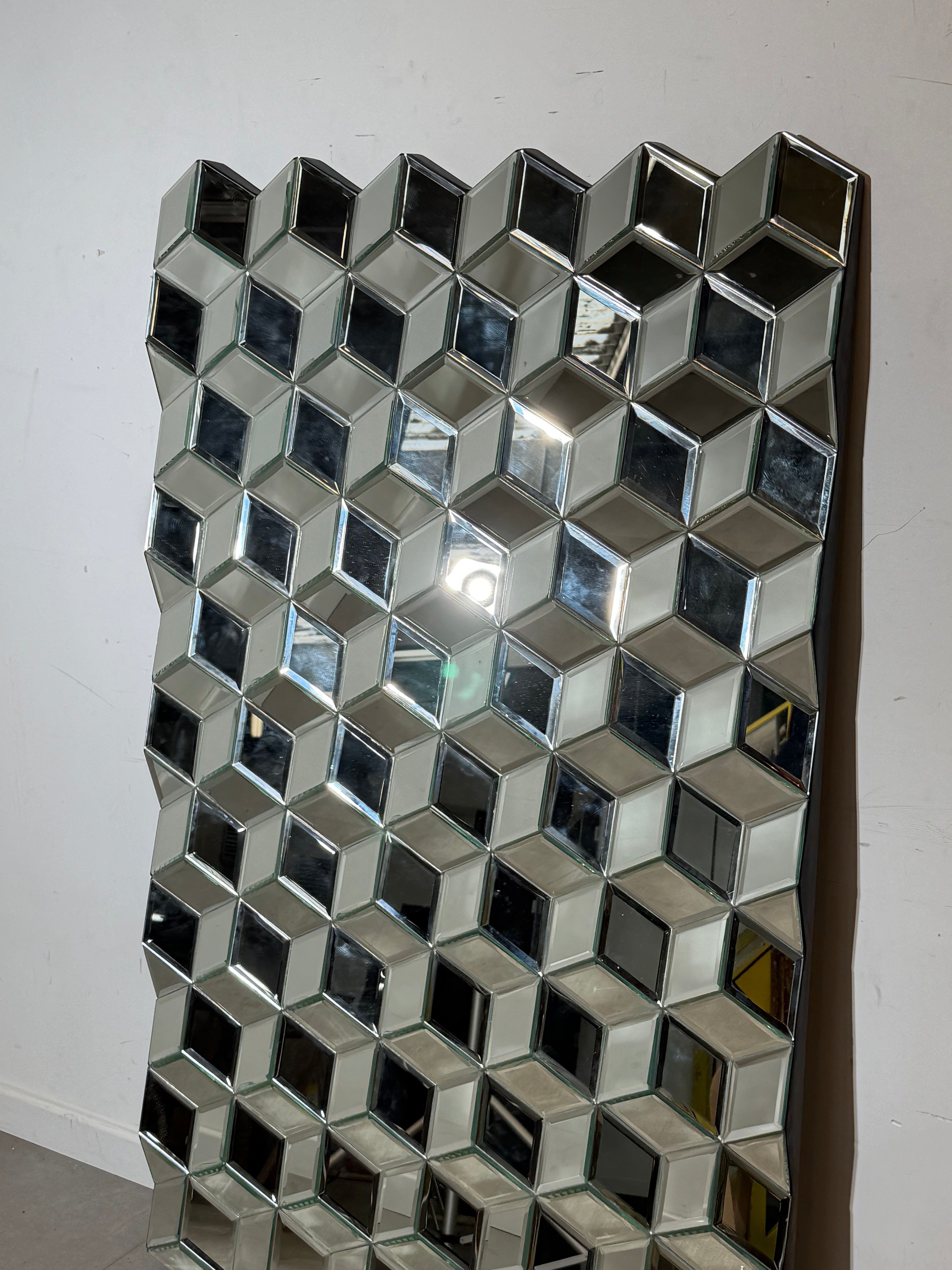 Large Geometric Faceted Mirror – Sculptural Cube Prism Mirror – 150 × 92 cm