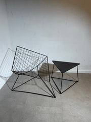 IKEA Oti Lounge Chair and Side Table – Niels Gammelgaard – Black Metal – 1980s