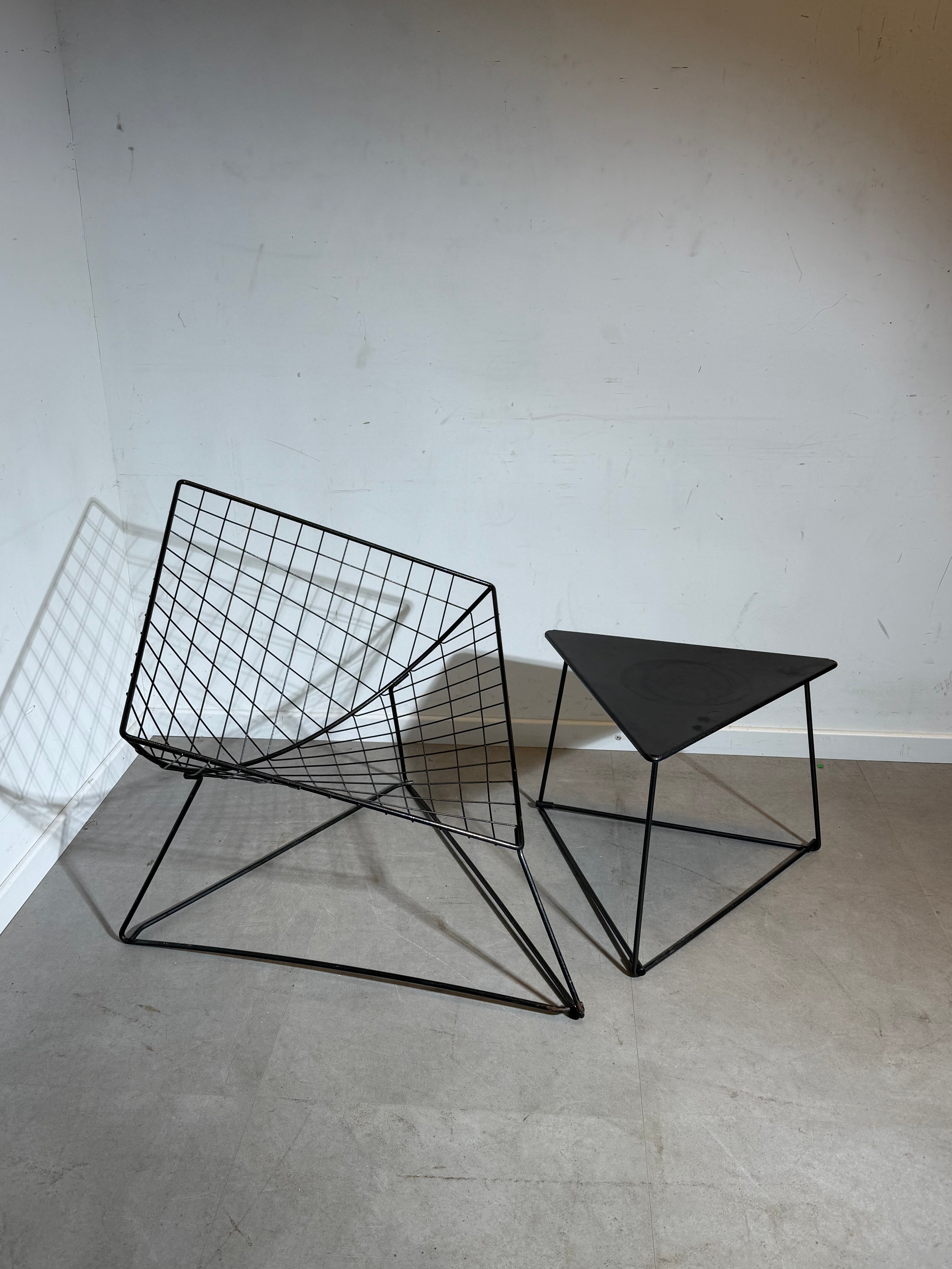 IKEA Oti Lounge Chair and Side Table – Niels Gammelgaard – Black Metal – 1980s