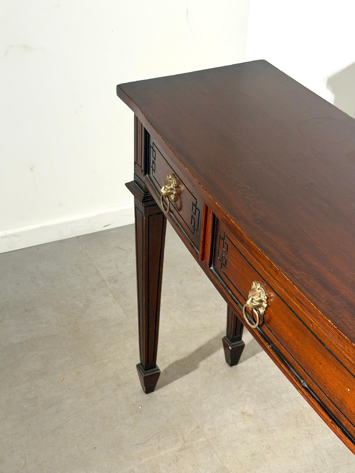 Neoclassical Console Table with Lion Head Handles