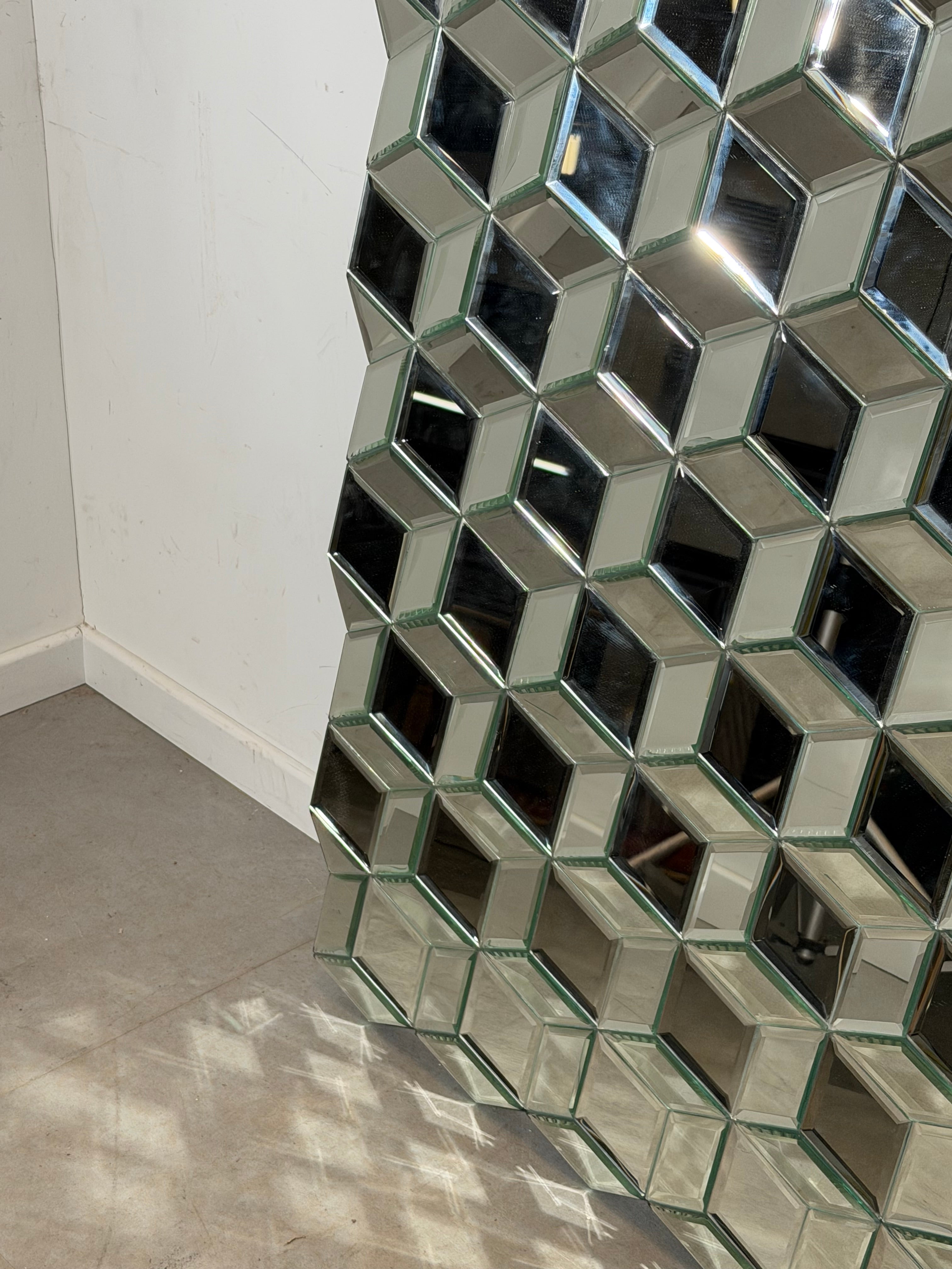 Large Geometric Faceted Mirror – Sculptural Cube Prism Mirror – 150 × 92 cm