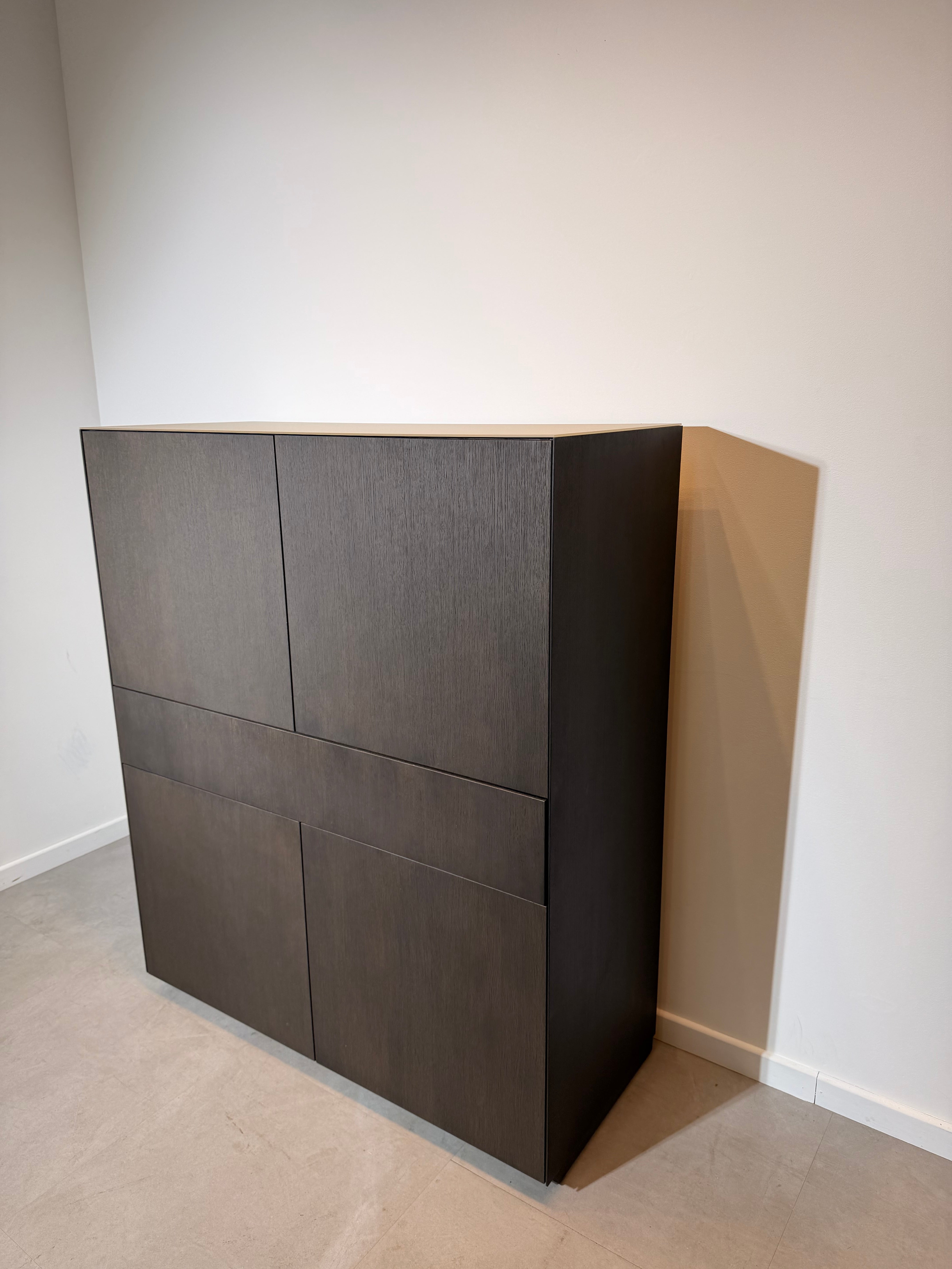 Contemporary Wooden Storage Cabinet with Glass Top