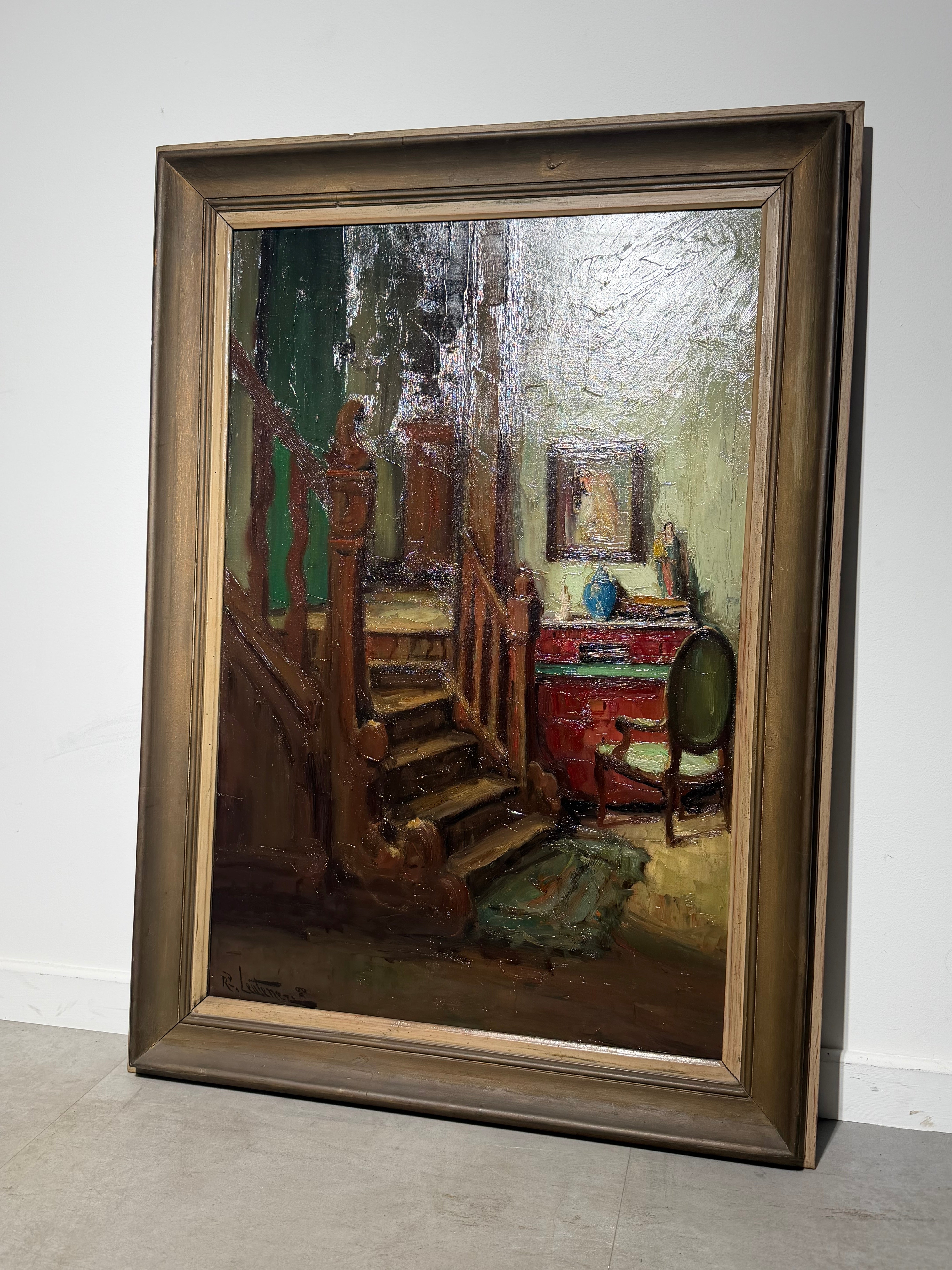 Richard Leutenez - Oil on Canvas - Interior with Staircase