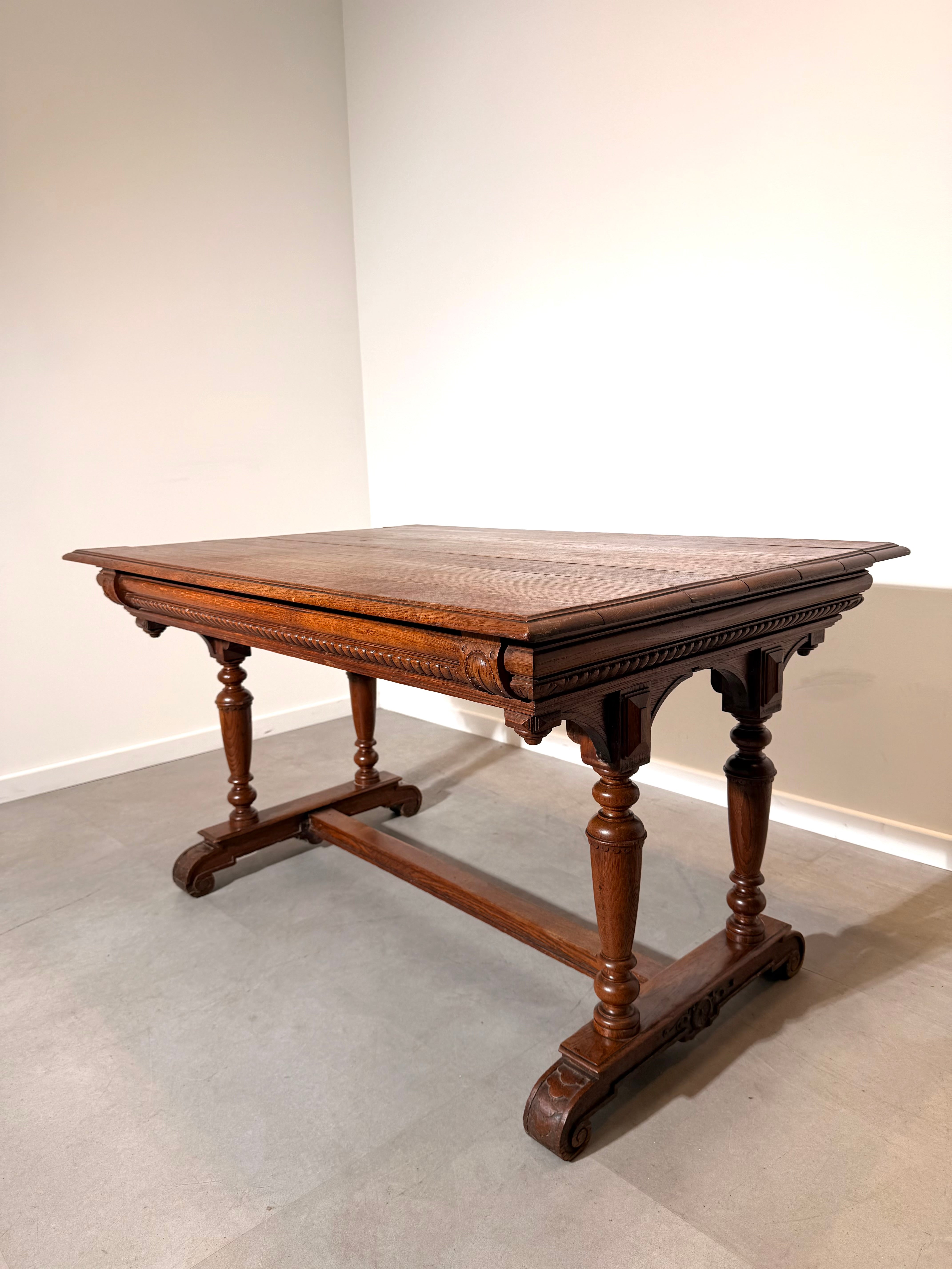 Antique Oak Draw-Leaf Dining Table/Desk