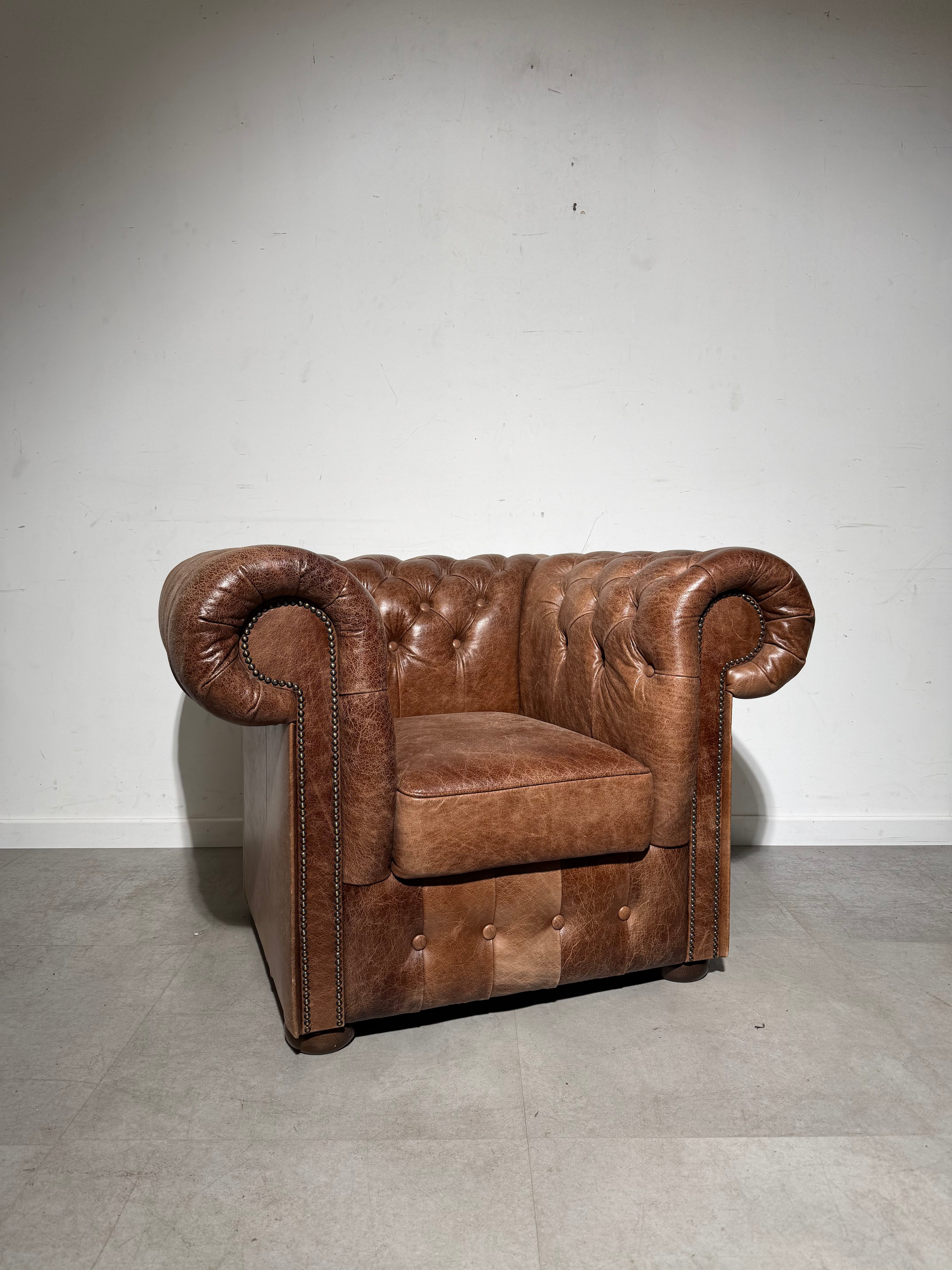 Vintage Chesterfield Club Chair in Cognac Leather
