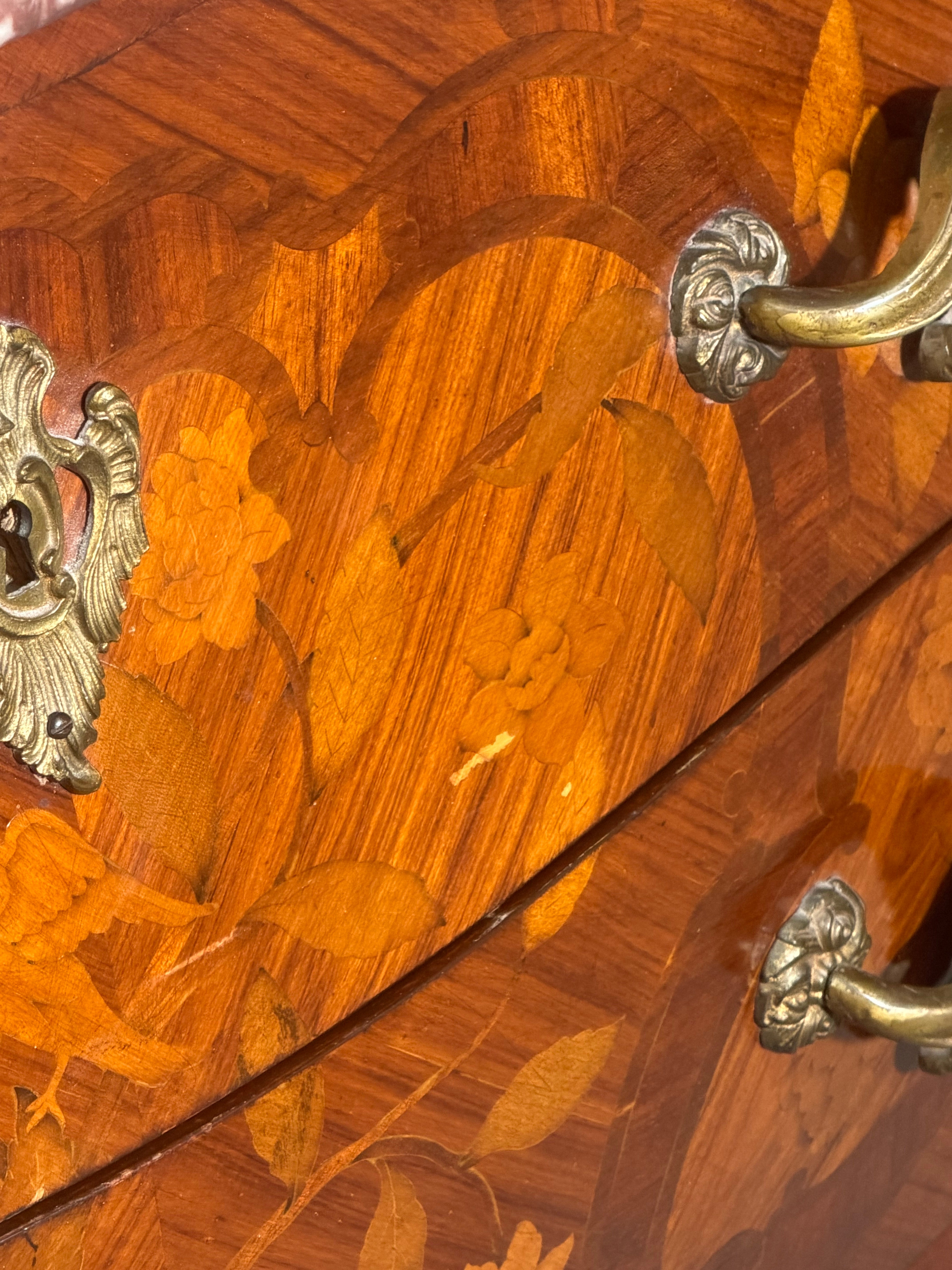 Antique chest of drawers with inlay and marble top
