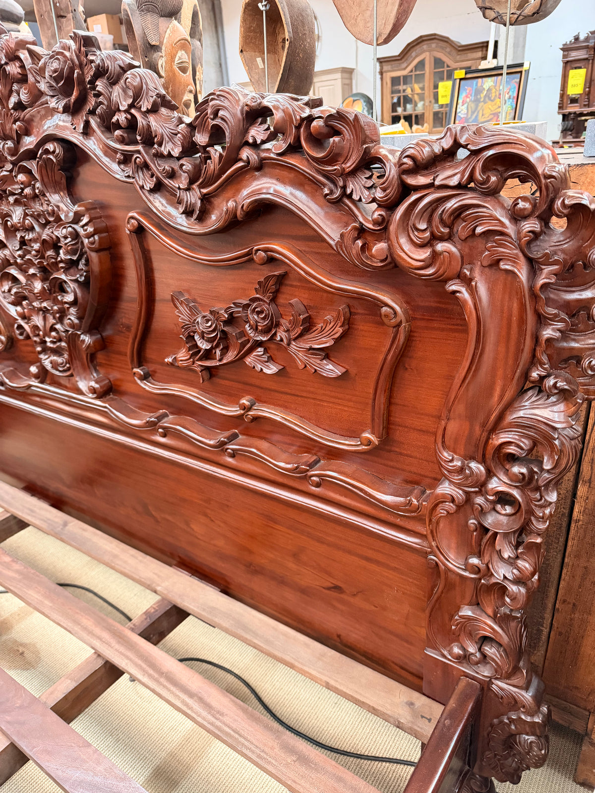 Ornately Carved Baroque Revival King Size Bed with Matching Nightstands