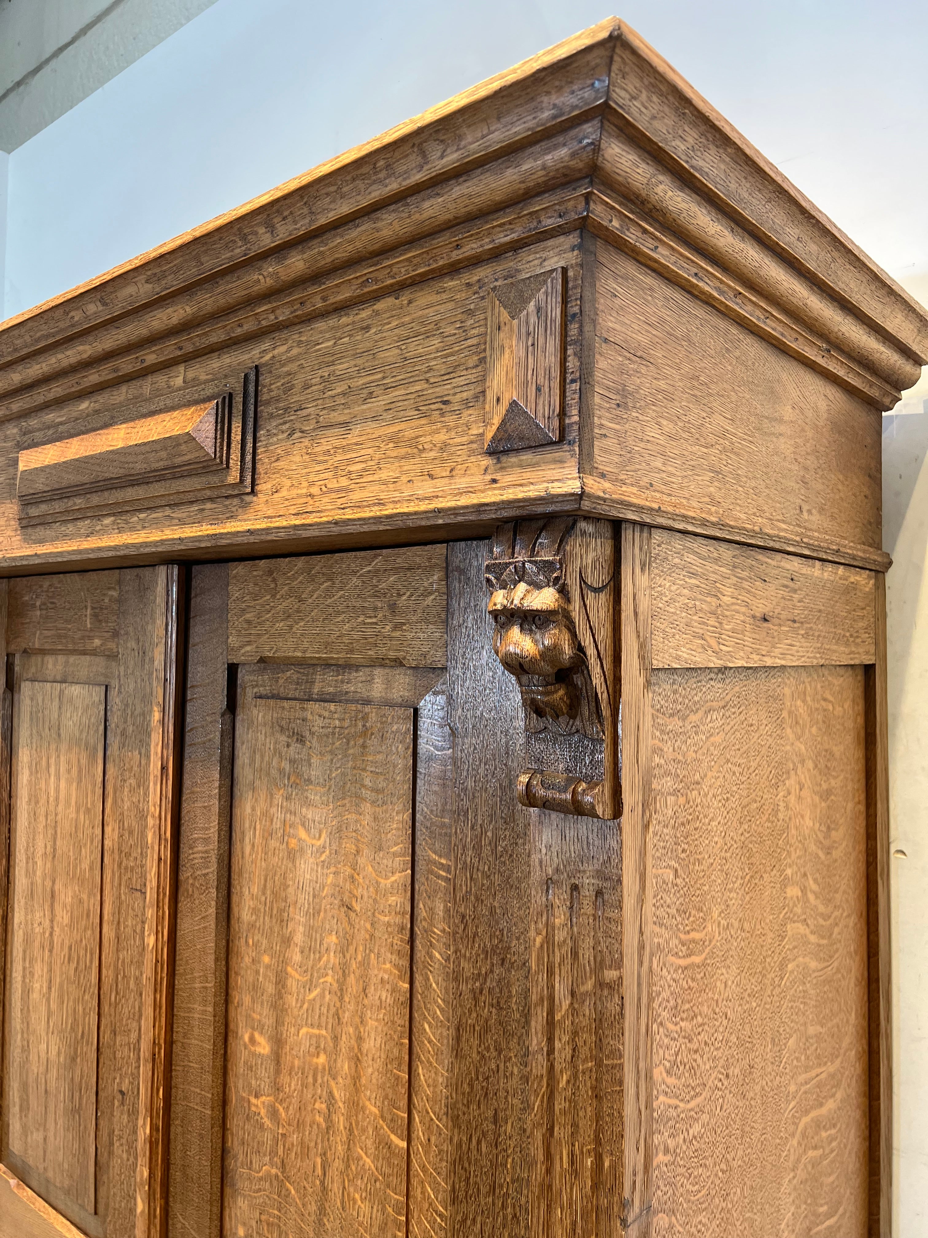 Antique Solid Oak Wardrobe Cabinet