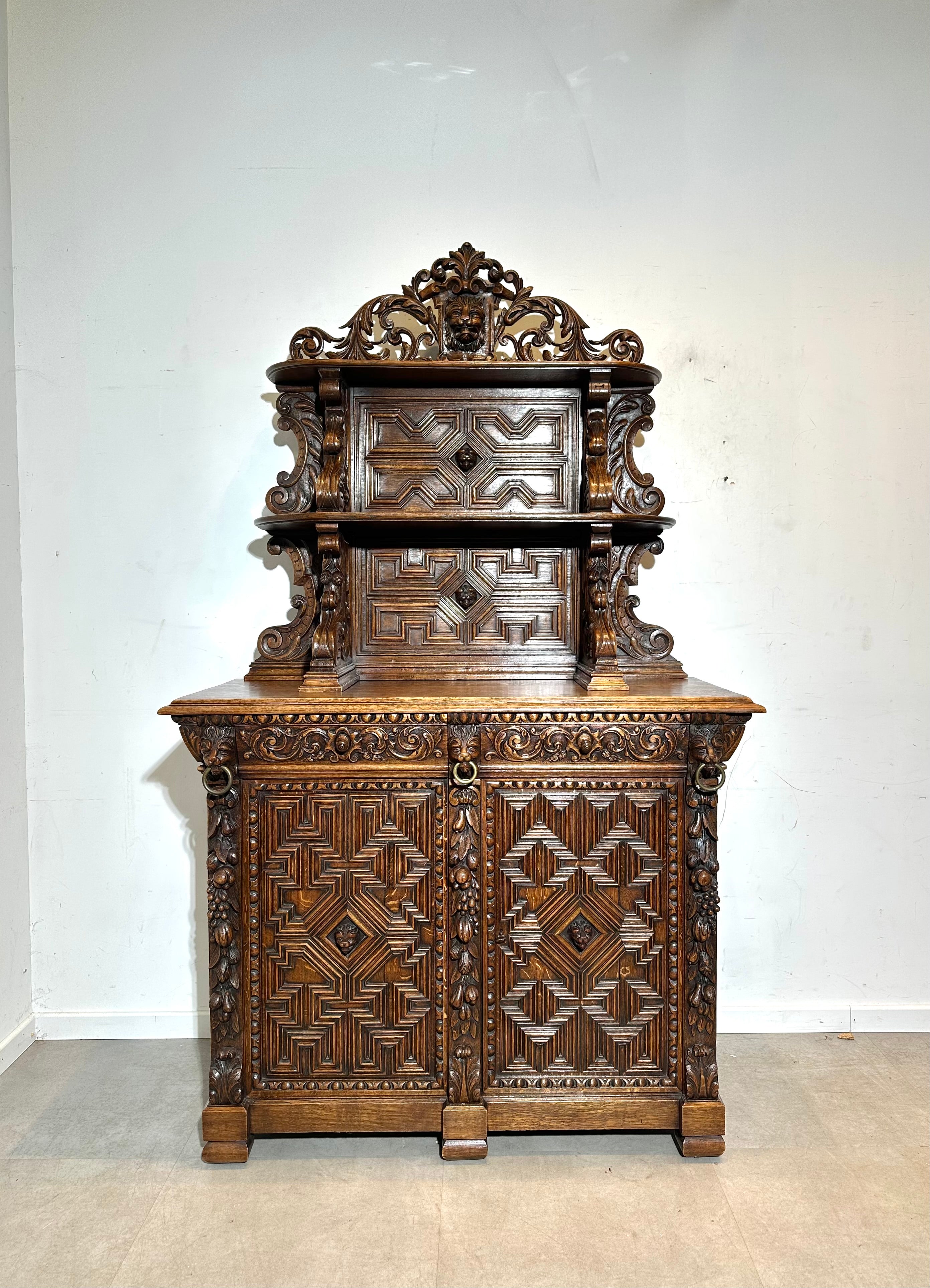 Antique Renaissance Revival Sideboard in Carved Oak