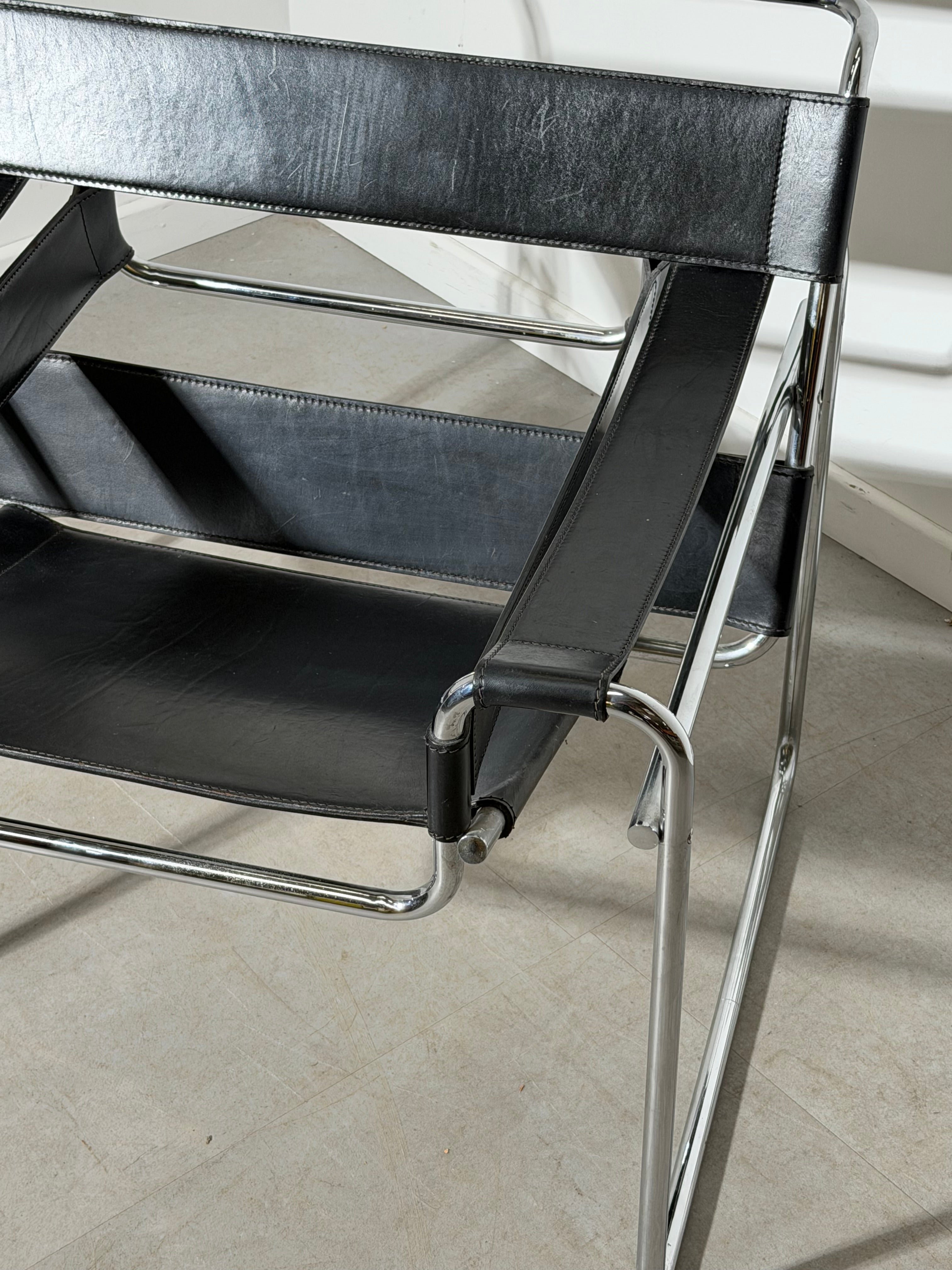 Wassily Style Lounge Chair – Black Leather & Chrome Tubular Frame