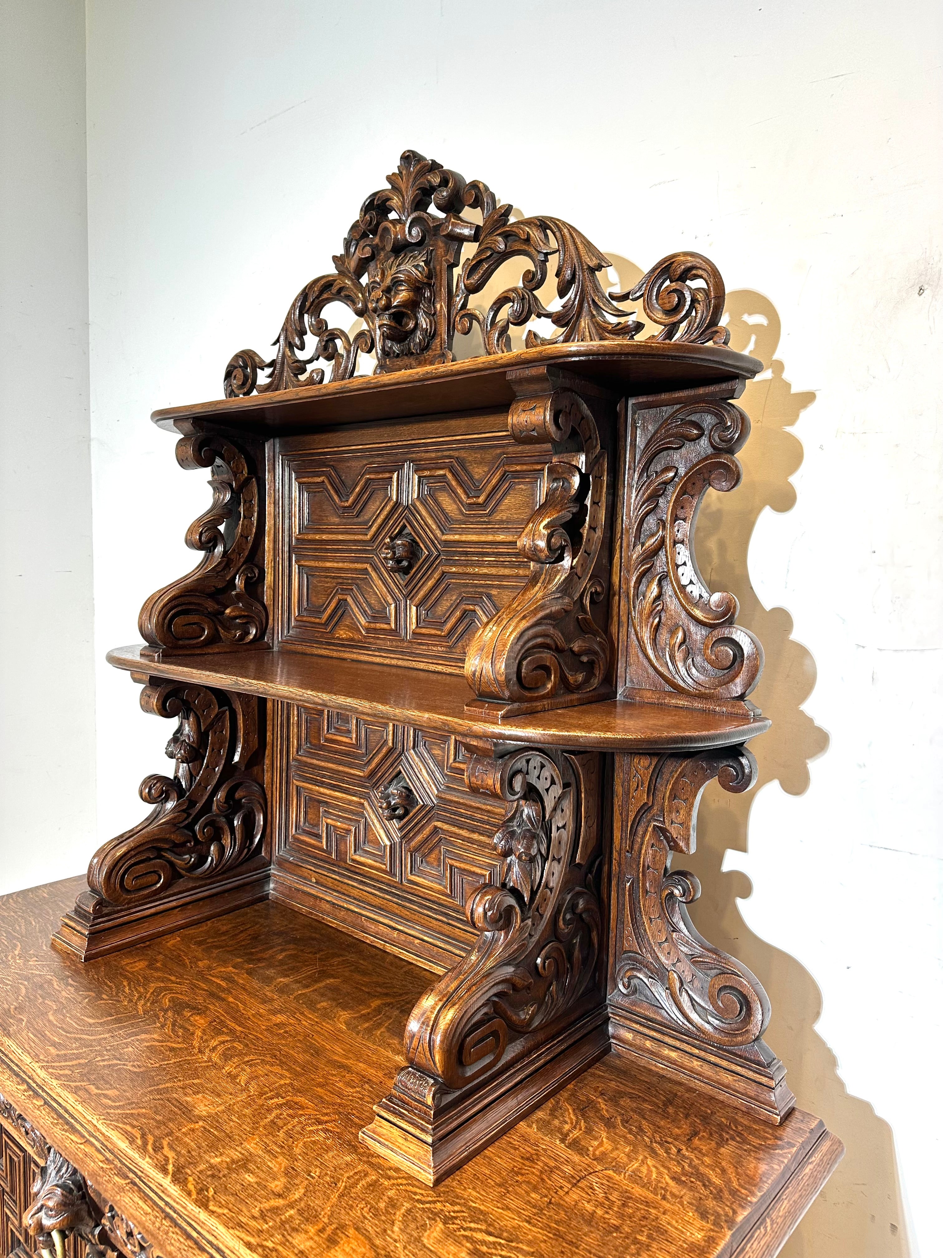 Antique Renaissance Revival Sideboard in Carved Oak