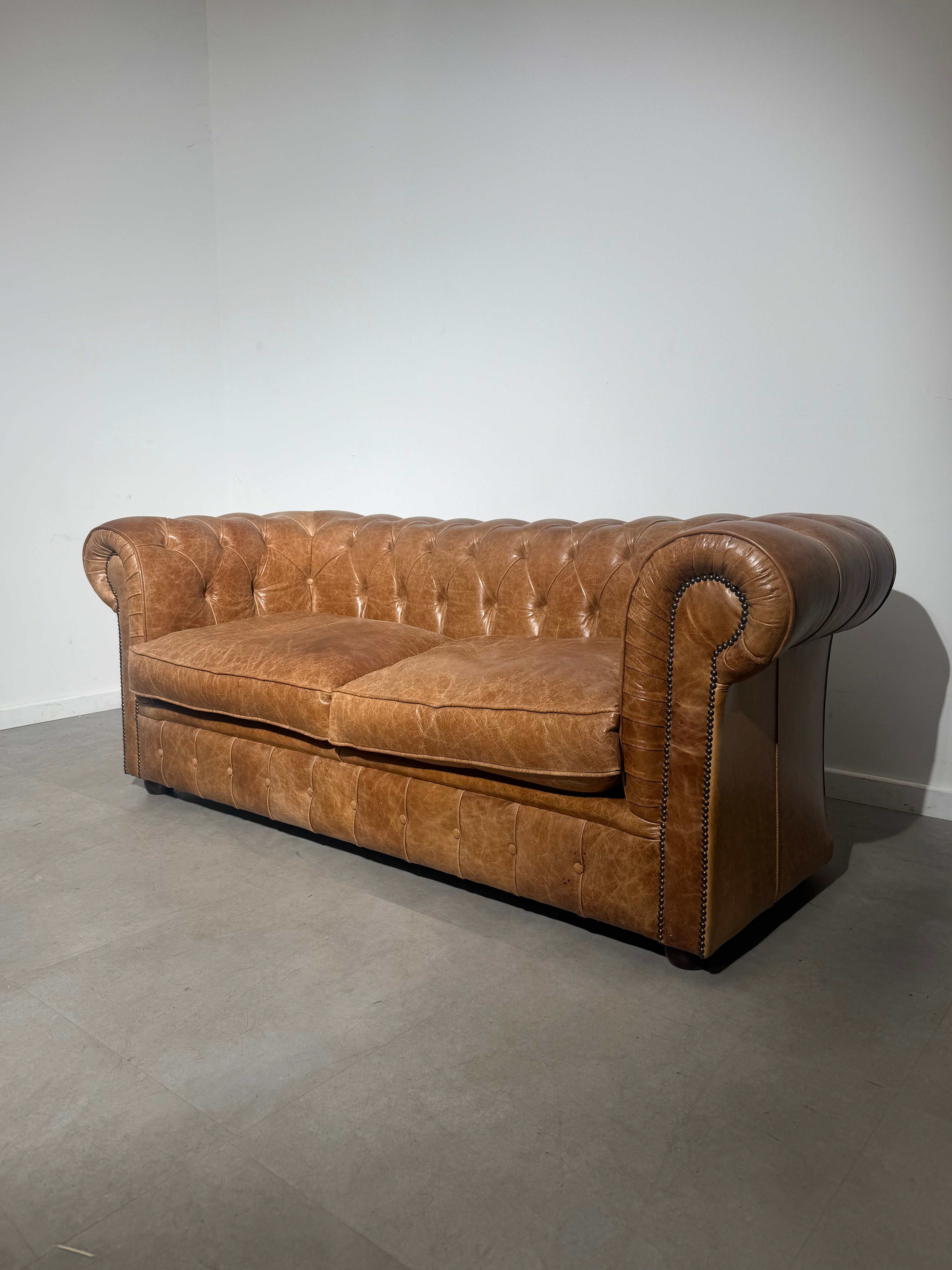 Vintage Chesterfield Sofa in Cognac Leather