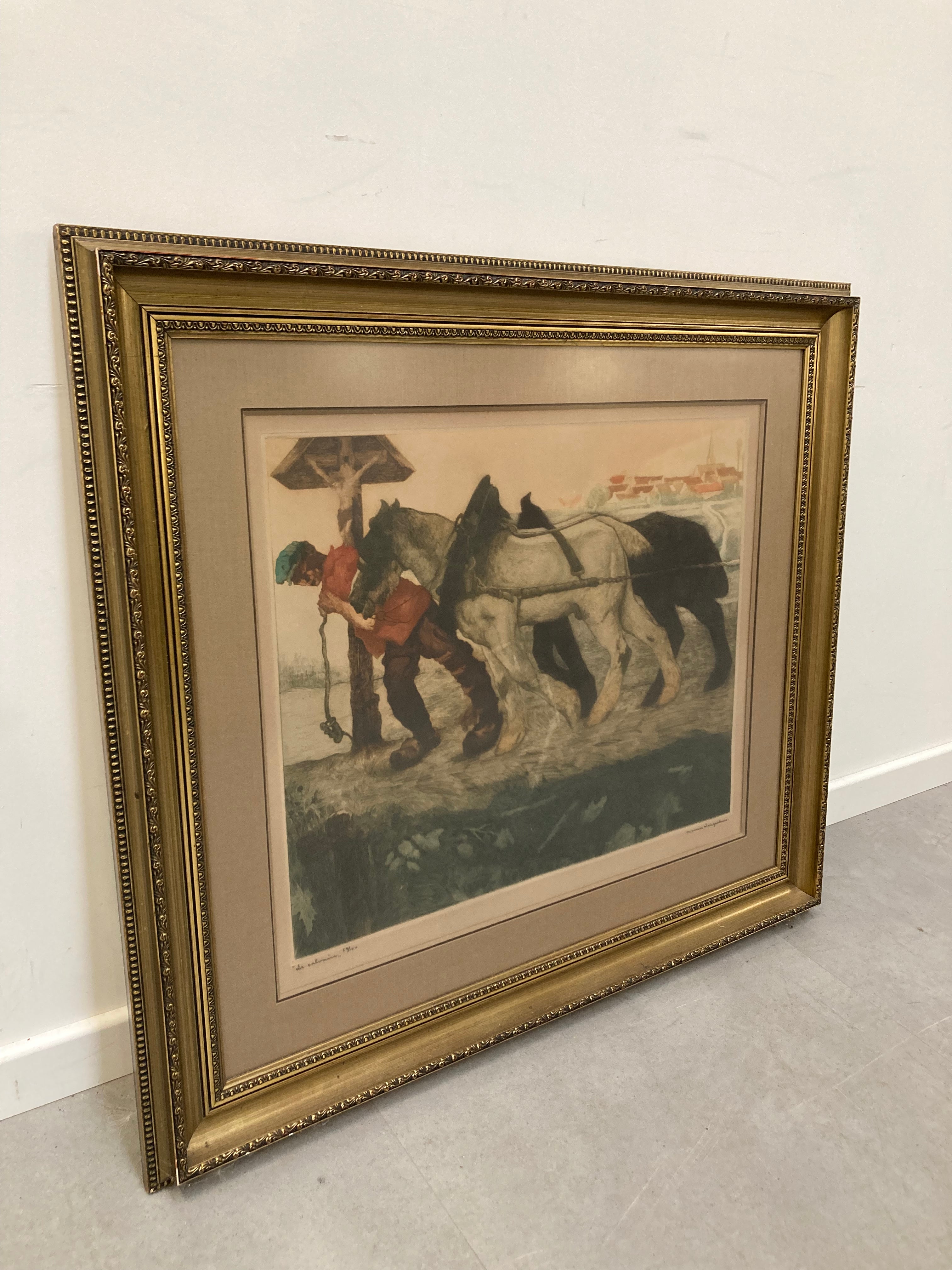 Maurice Langaskens Colored Etching