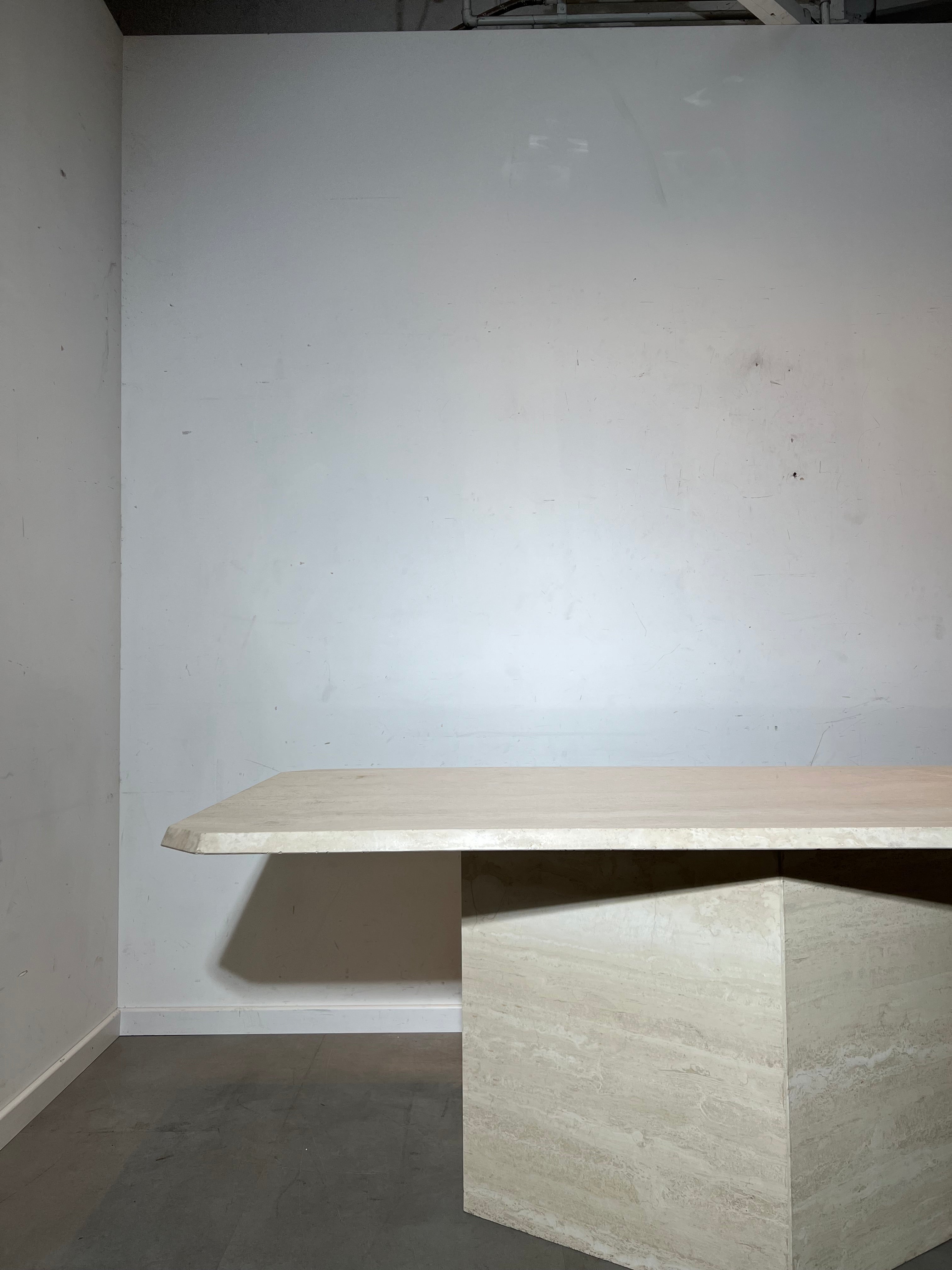 Travertine Dining Table with Sculptural Pedestal Base