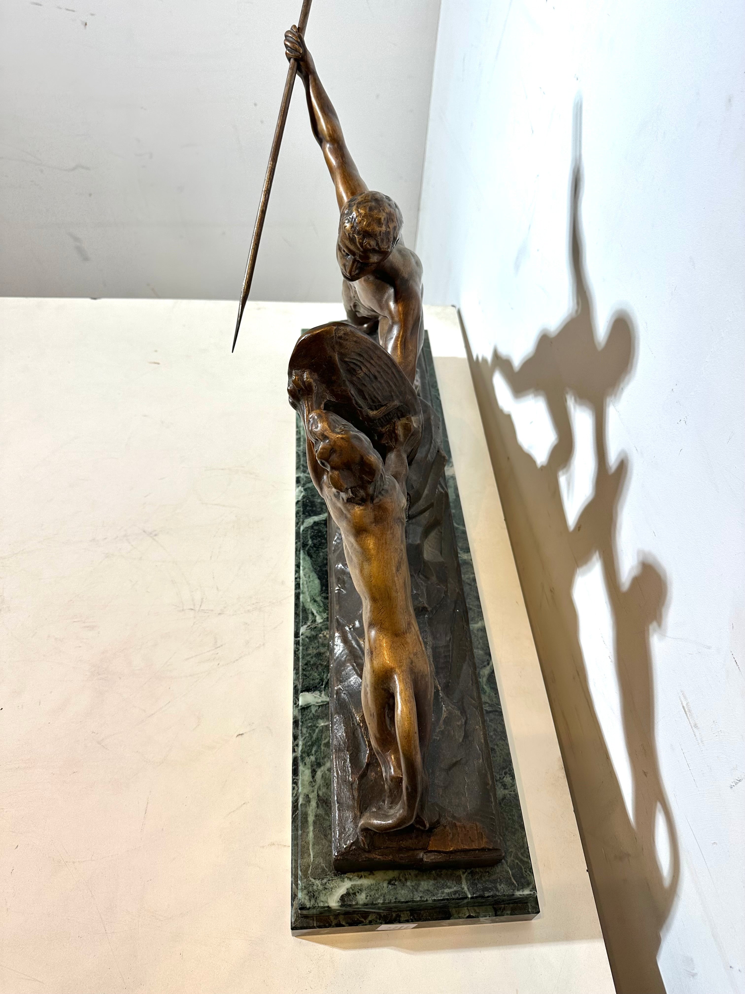 Large Bronze Sculpture – Man Fighting Lion