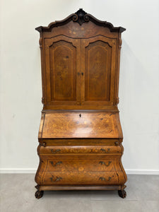 19th Century Antique Dutch Marquetry Inlaid Burr Walnut Cupboard