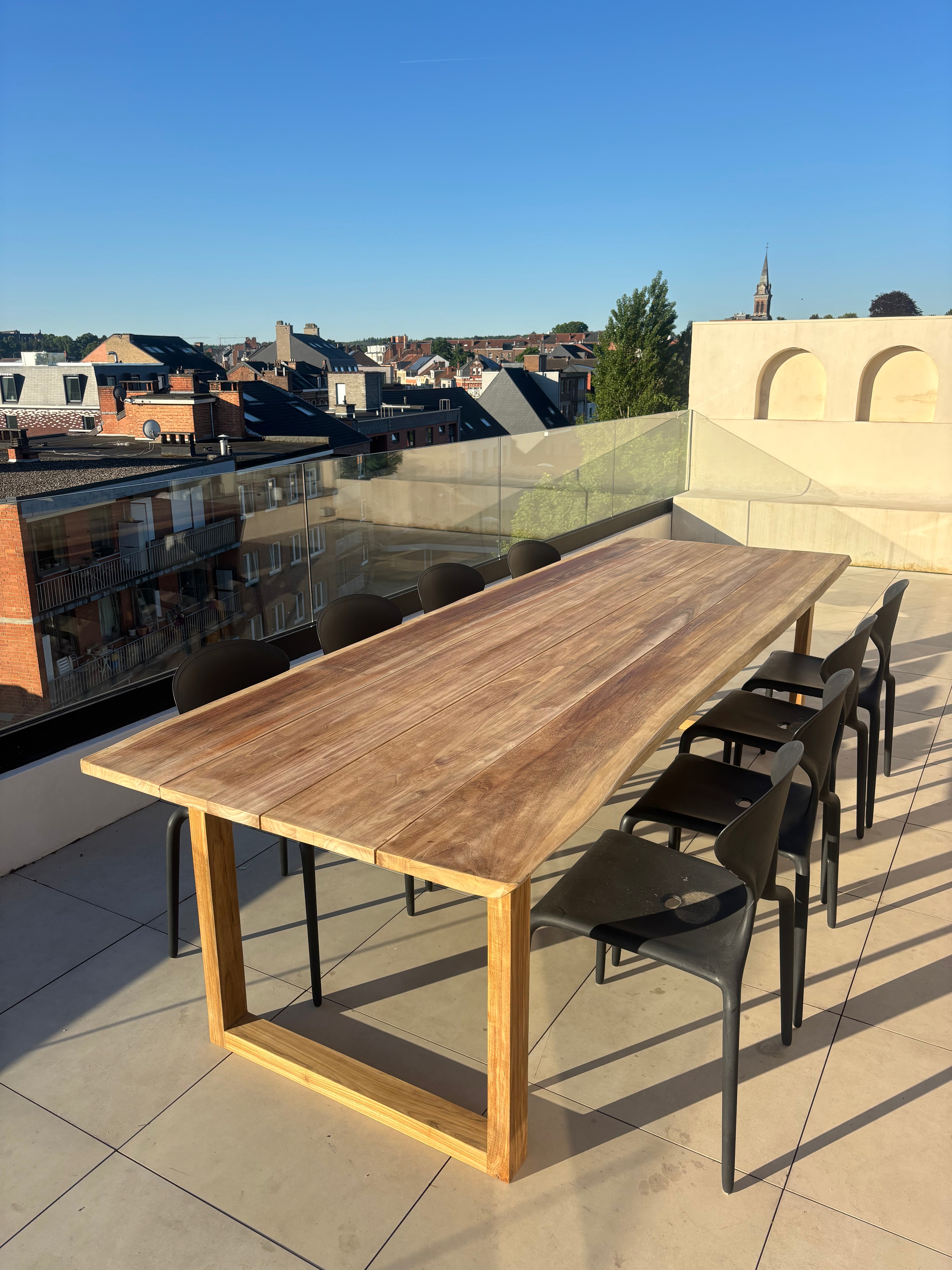 Massive teak wood tree trunk garden table 300 cm