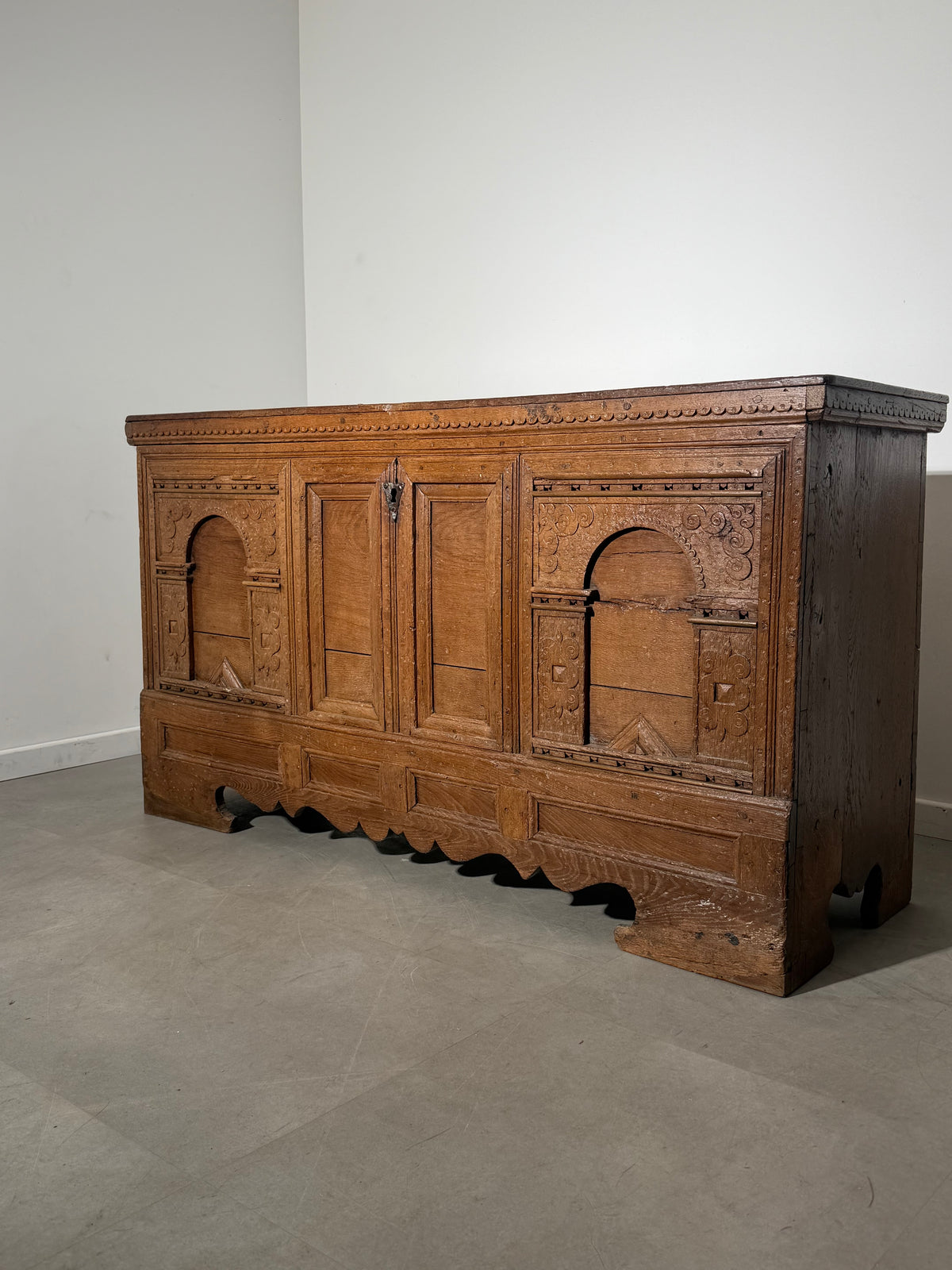 19th-Century Carved Wooden Chest