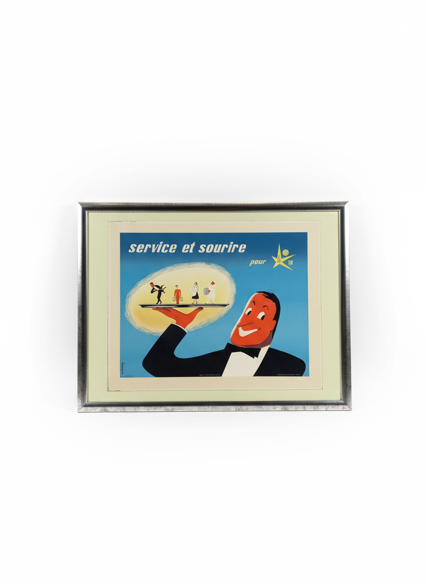 Affiche originale de l'Expo 58 « Service et Sourire » de M. Leclercq (1958)