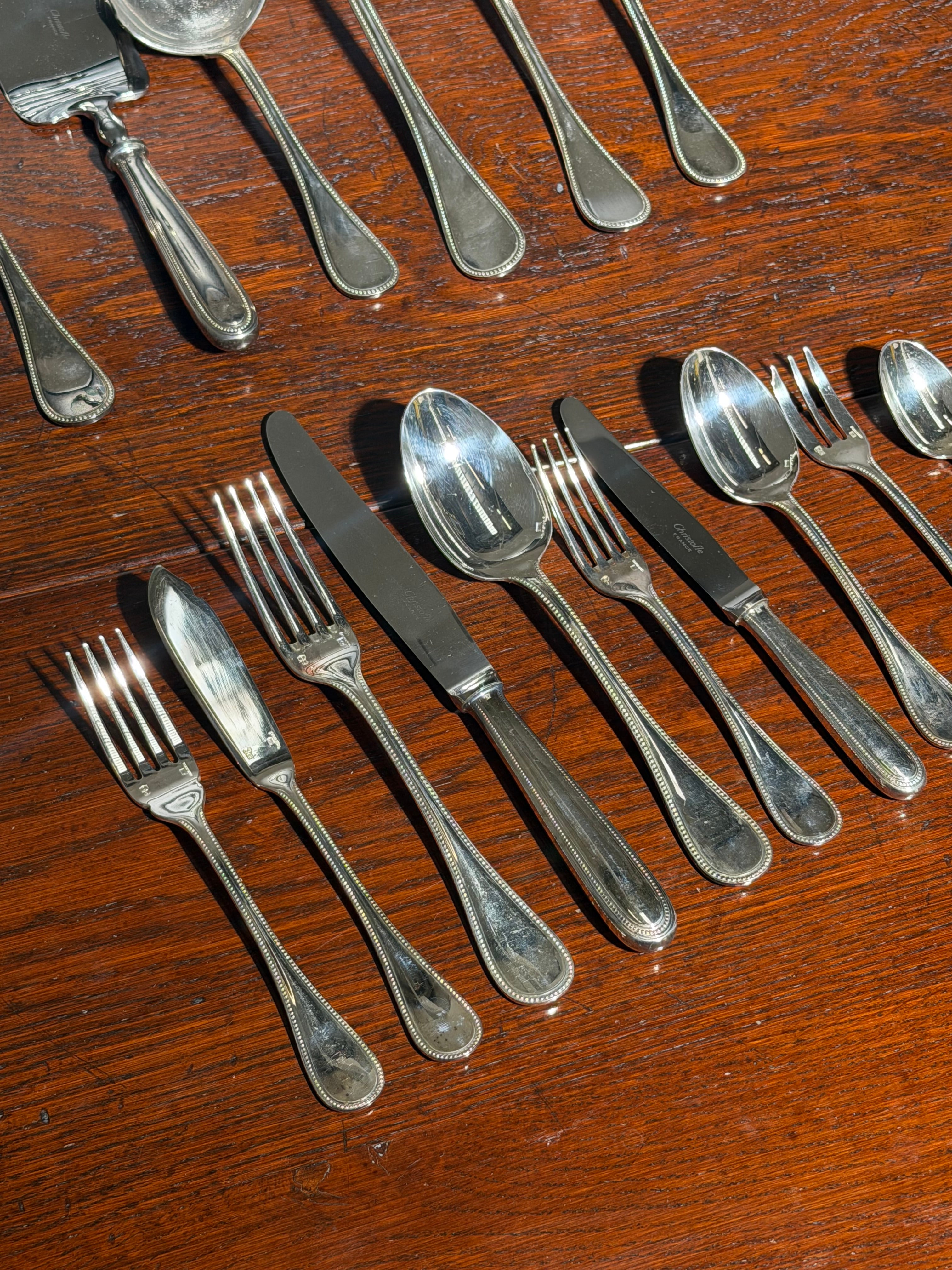 Christofle “Perles” Silver-Plated Cutlery Set with Anti-Oxidation Chest – 127 Pieces / 12 Persons
