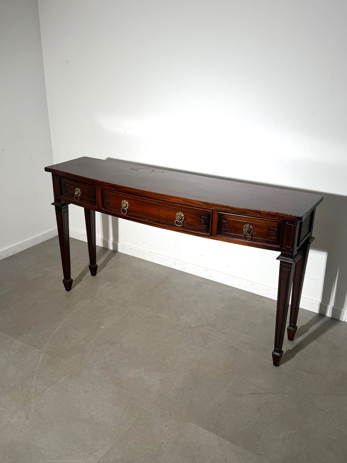 Neoclassical Console Table with Lion Head Handles