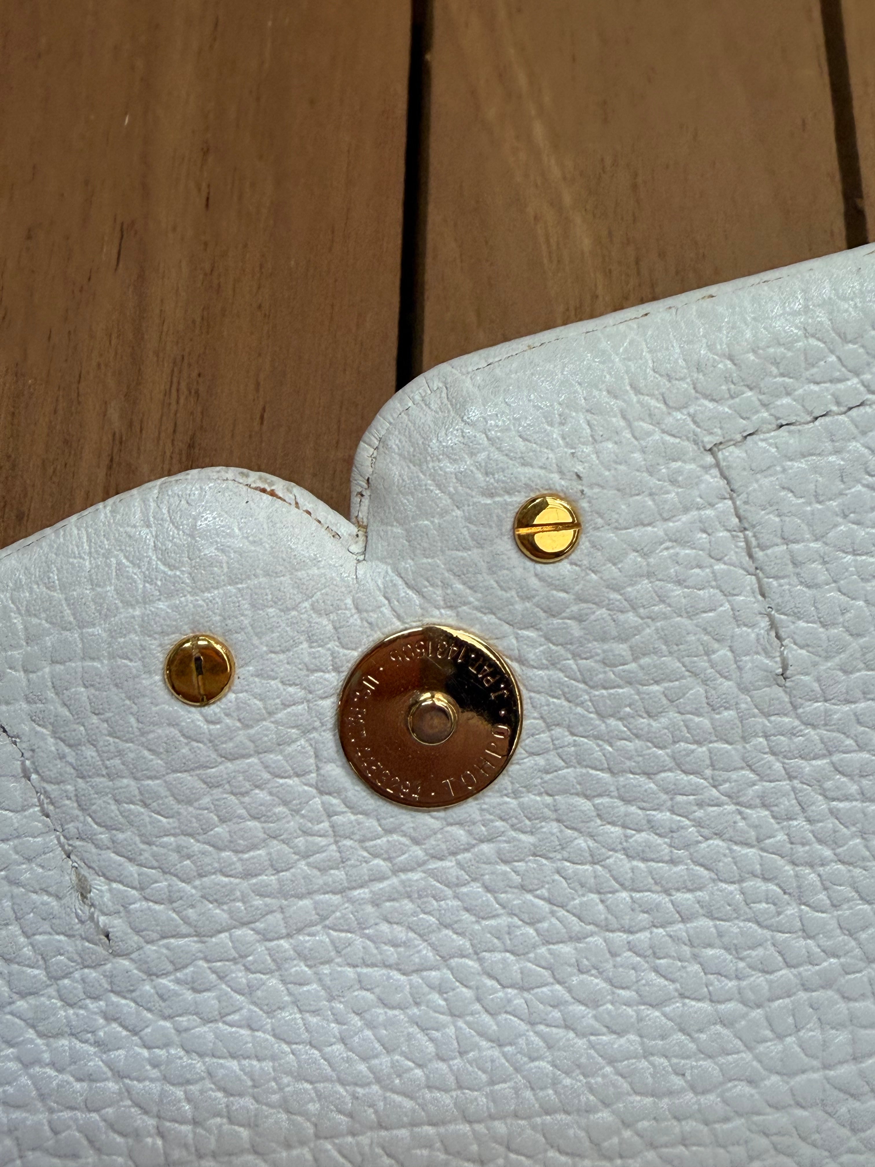 Vintage Delvaux White Leather Clutch Bag with Chain Strap