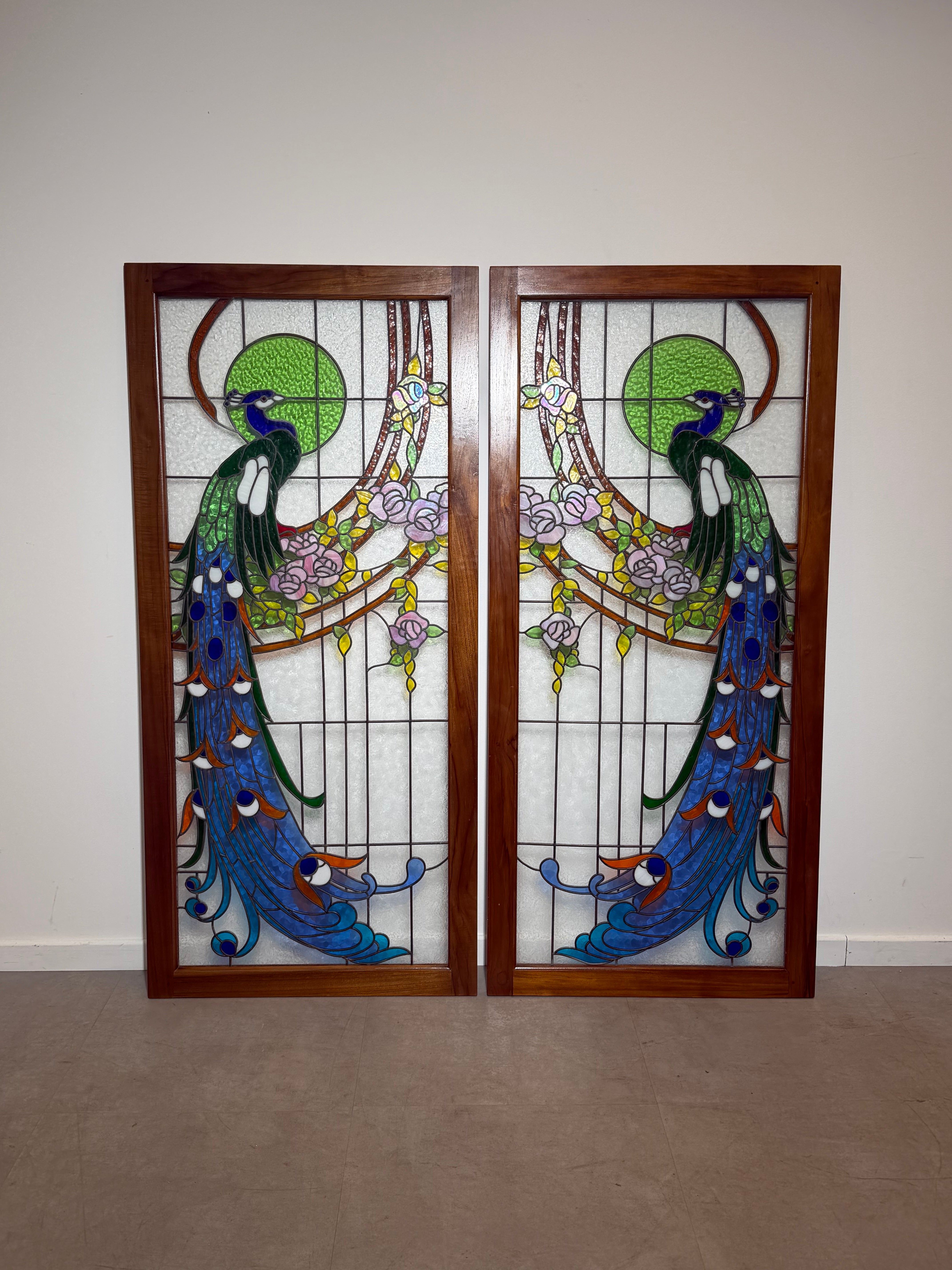 Vintage Stained Glass Peacock Window Panel – Price per Piece
