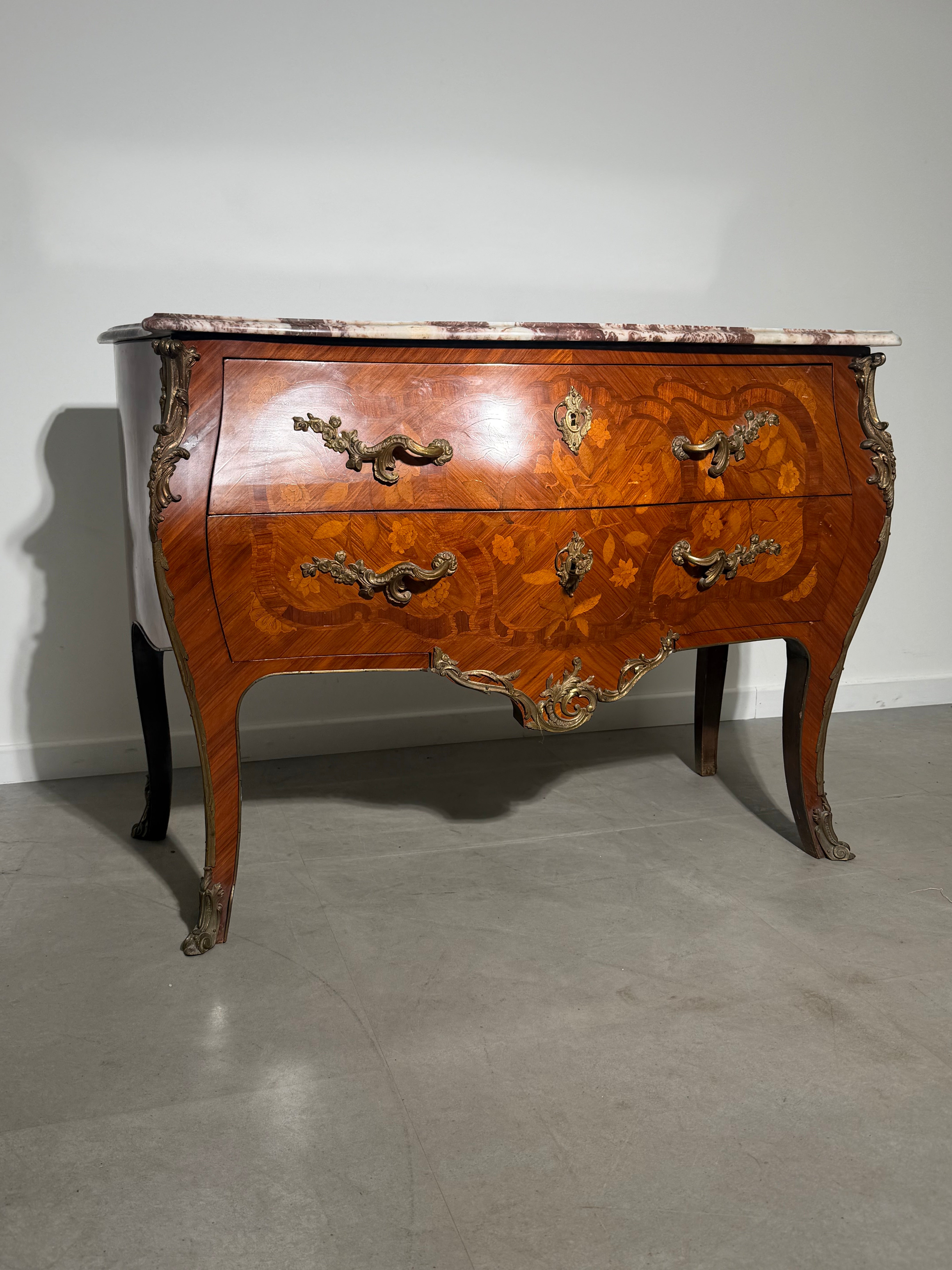 Antique chest of drawers with inlay and marble top