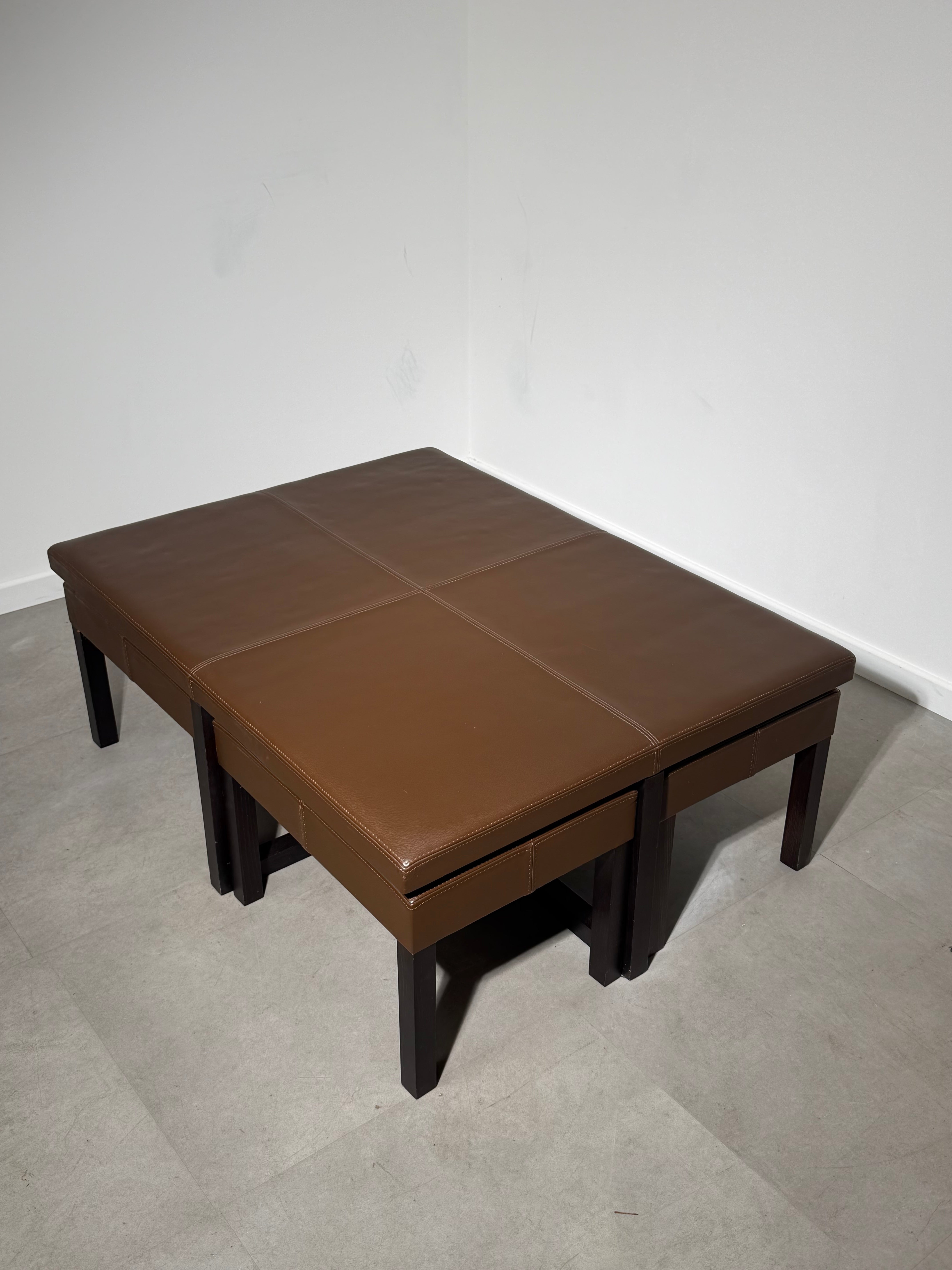 Contemporary Leather Coffee Table with Four Nesting Stools