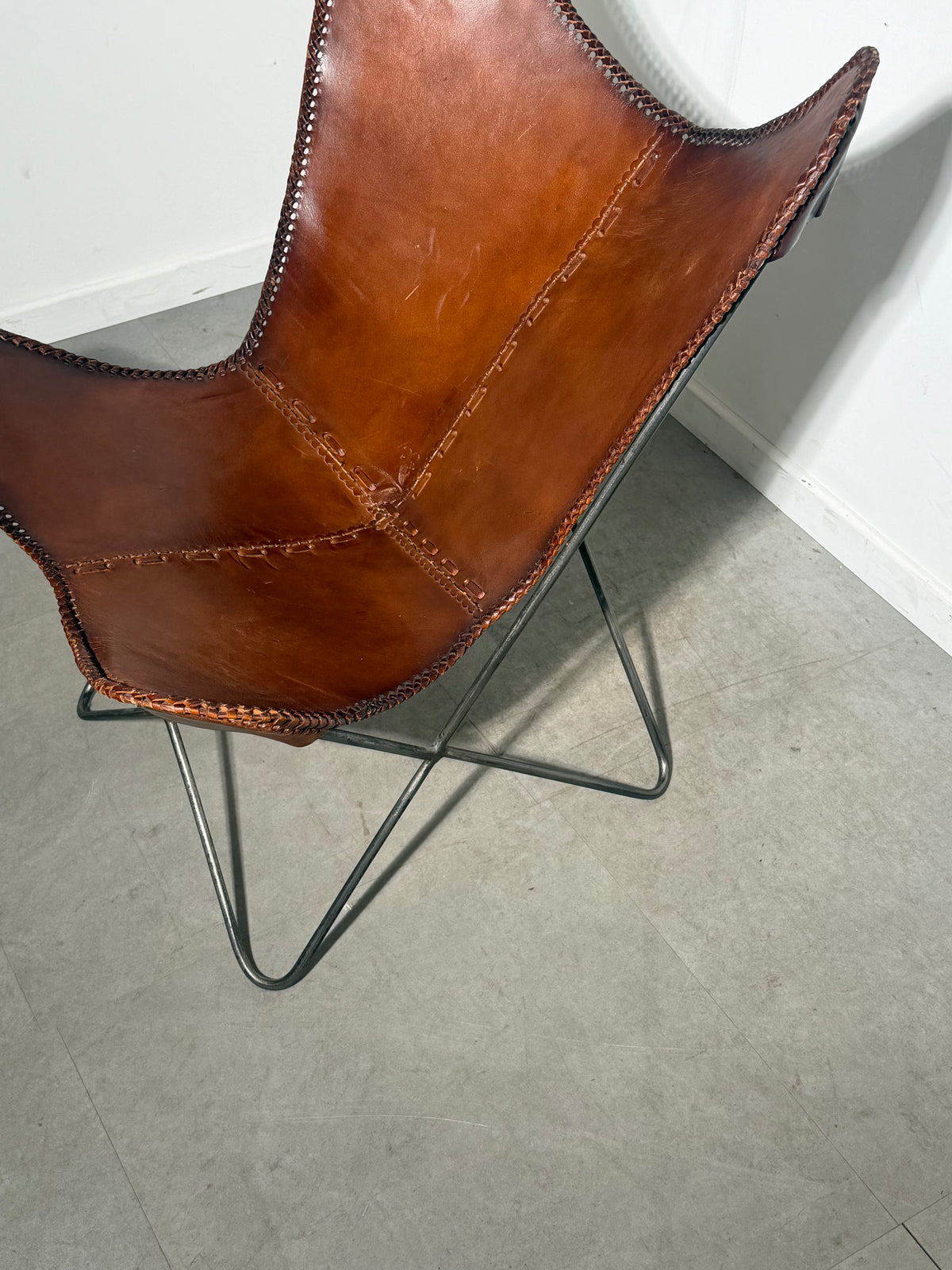 Vintage Cognac Leather Butterfly Chair