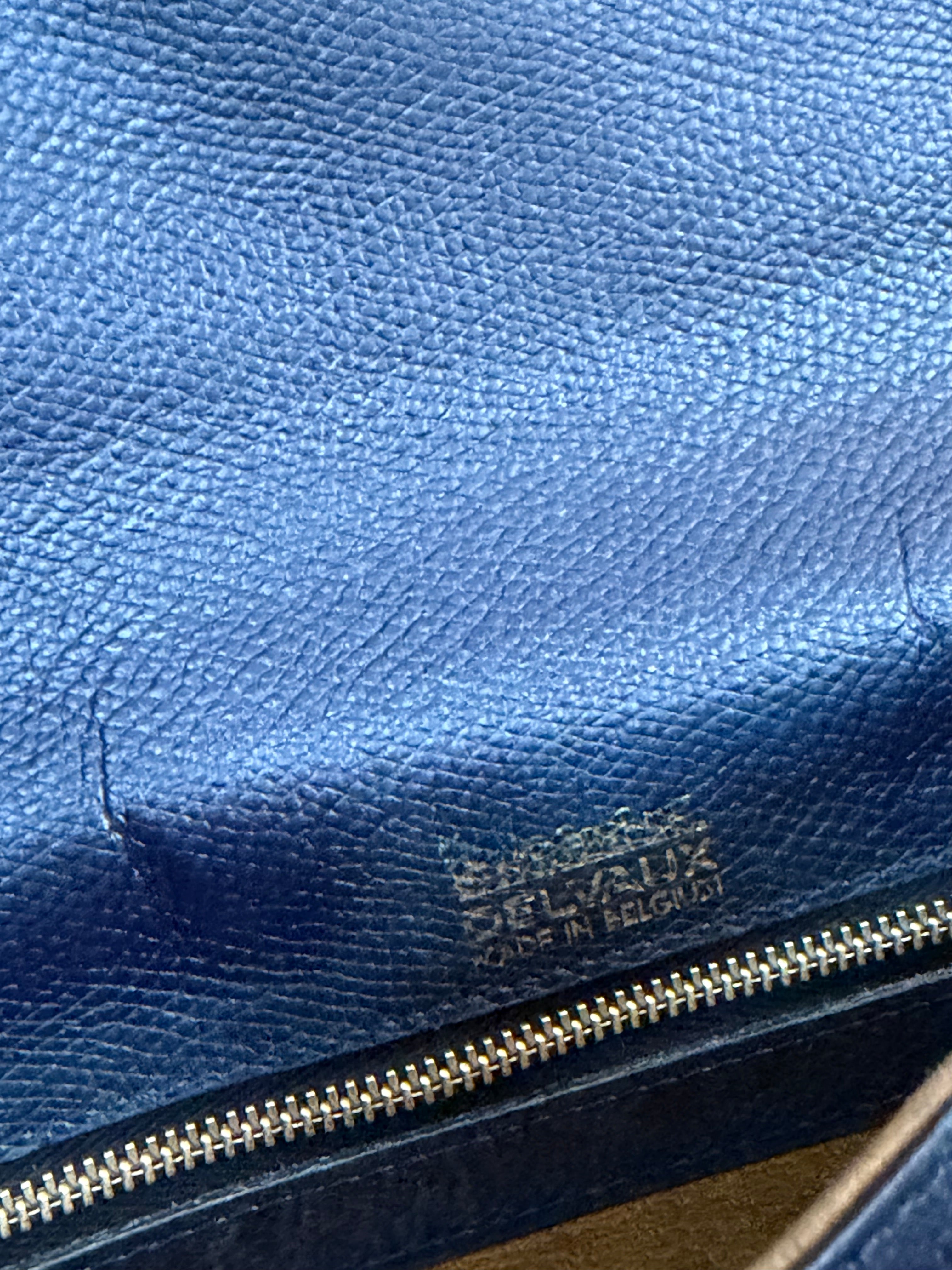 Vintage Delvaux “Poirier” Shoulder Bag – Navy Blue Leather with Mirror & Dust Bag