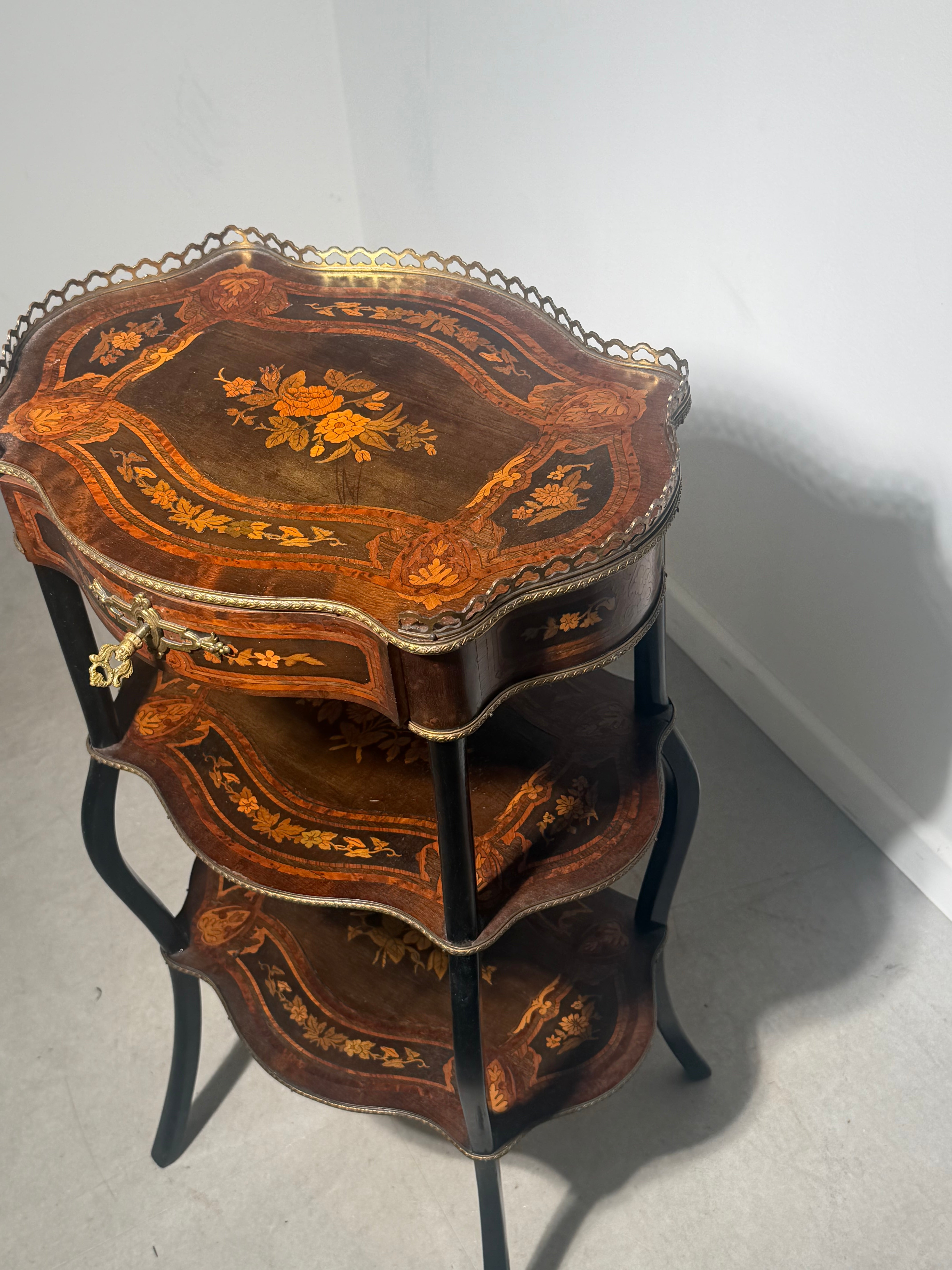 French Inlaid Three Tier Etagere