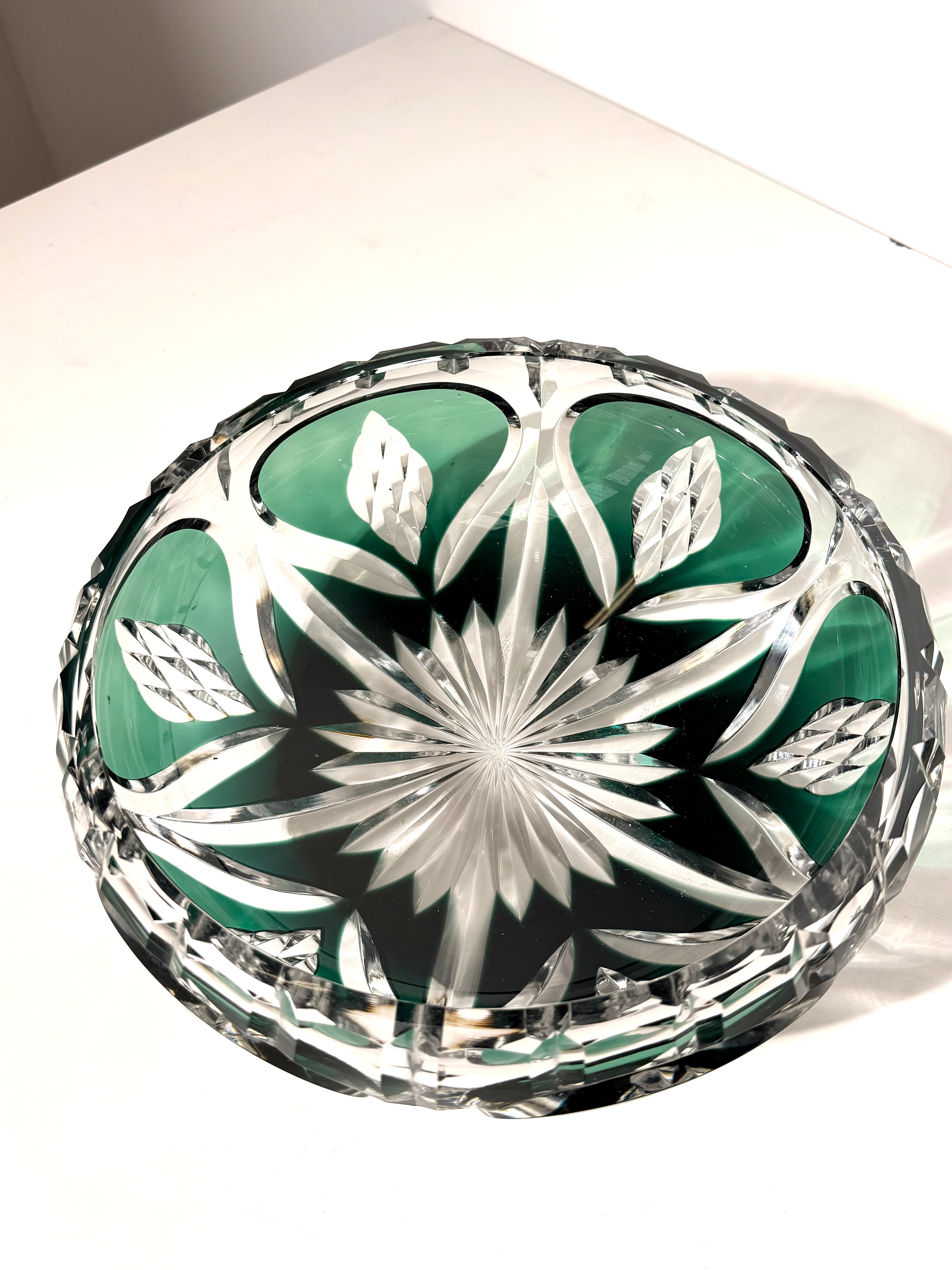 Val Saint Lambert Cut Crystal Bowl – Emerald Green