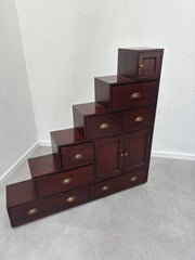 Antique Elm Wood Step Tansu Storage Cabinet