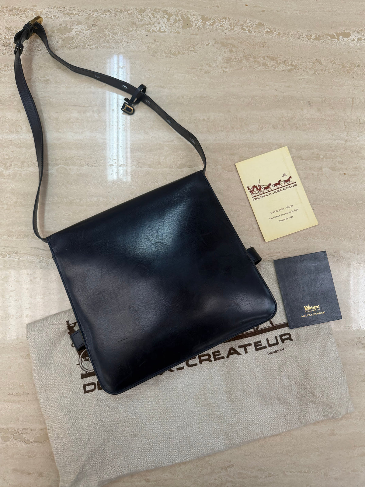 Delvaux “Xylophone” Navy Blue Leather Shoulder Bag – 1977