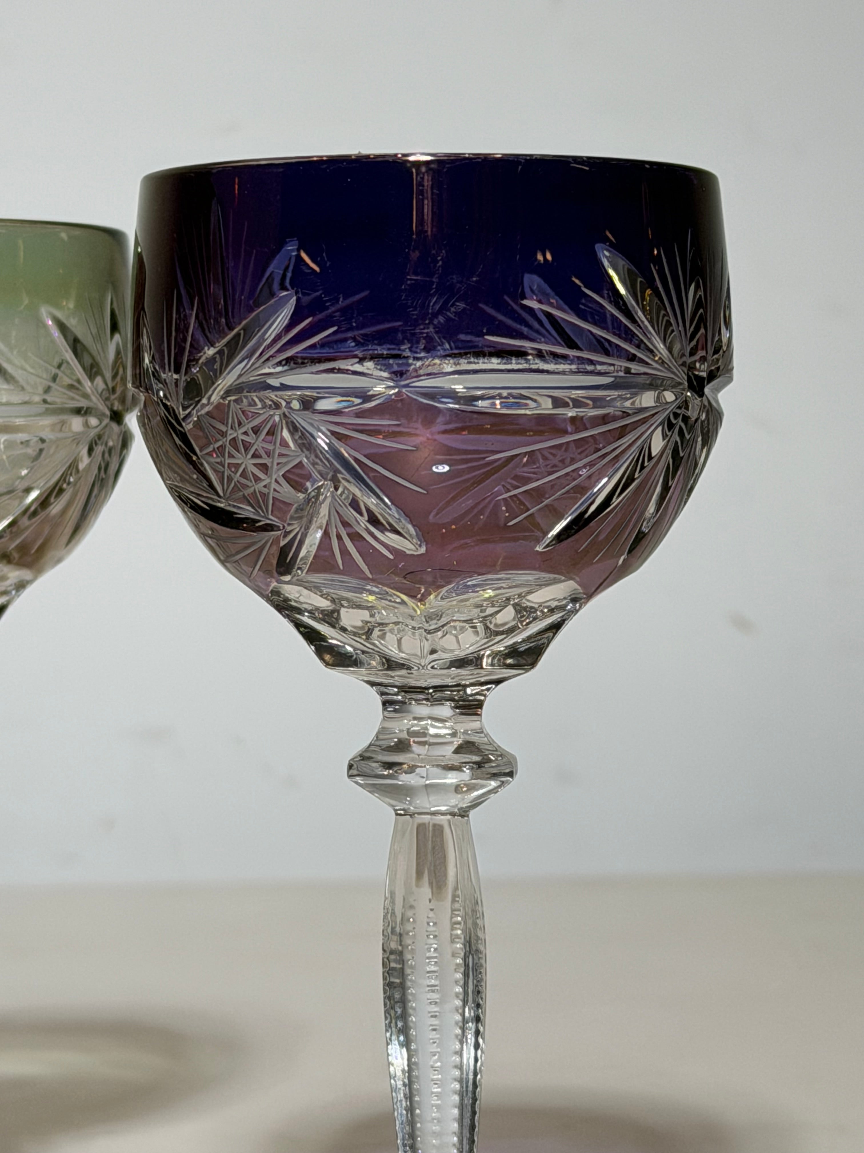 Set of 6 Bohemian Crystal Coloured Glasses – Cut Crystal Goblets – H18 cm
