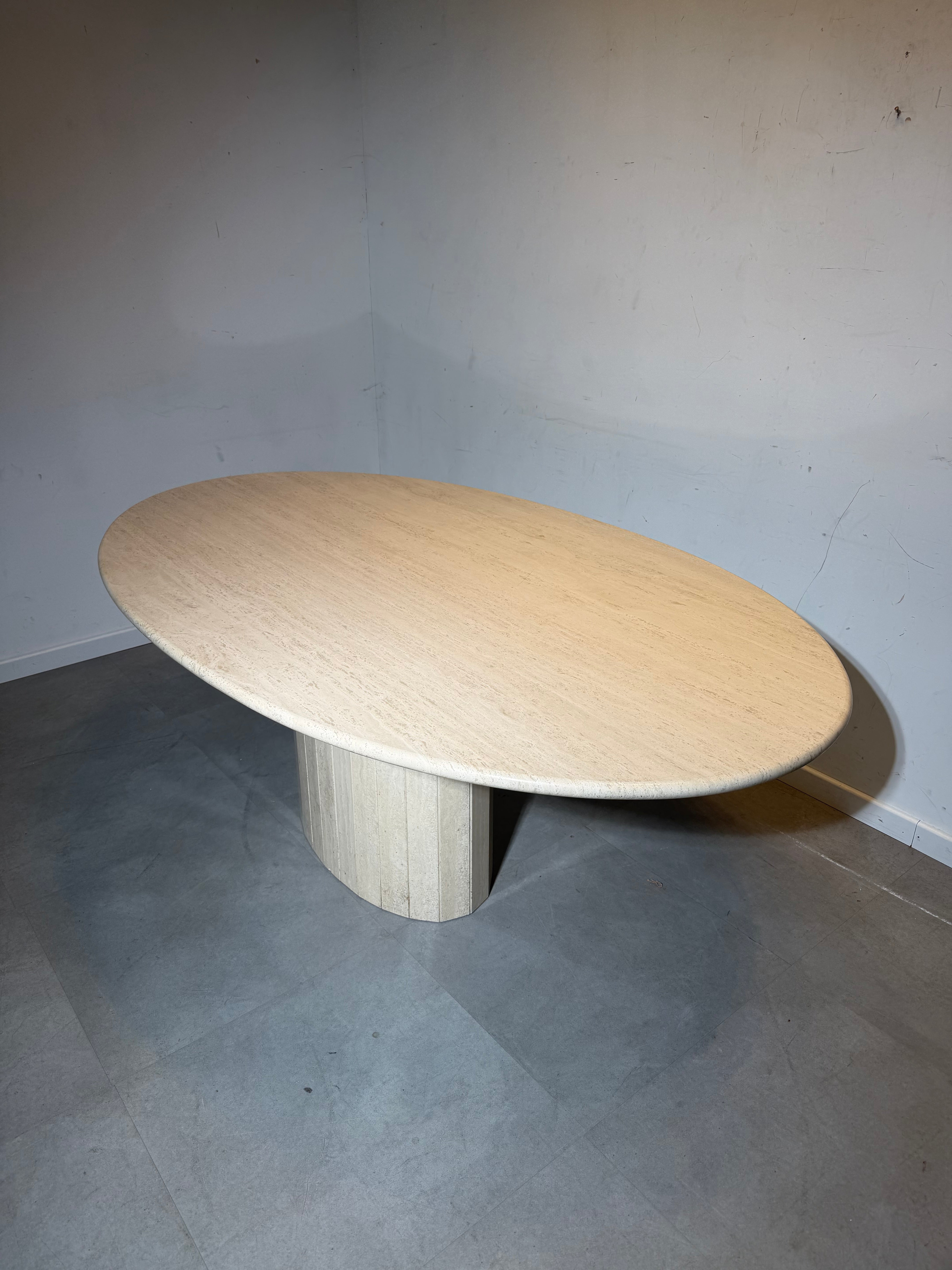 Oval Travertine Dining Table – 1980s