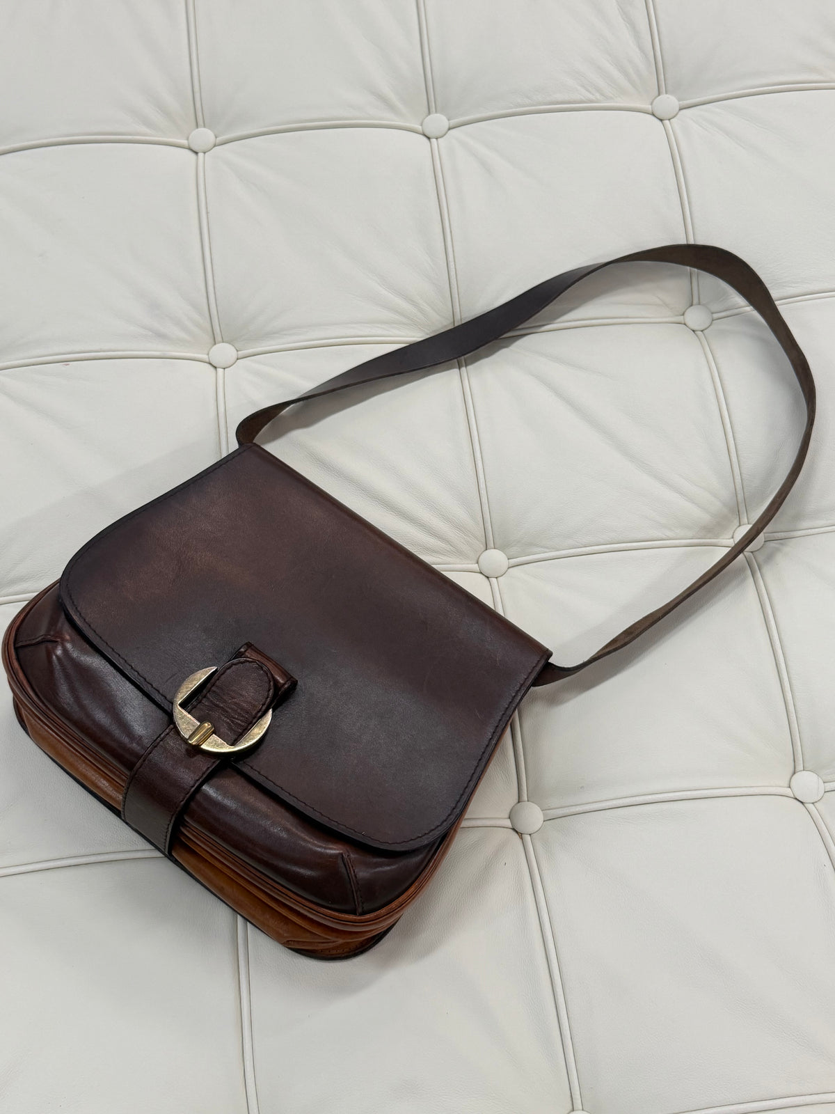 Delvaux “Chasseresse” Two Tone Crossbody Bag 22 x 24 cm