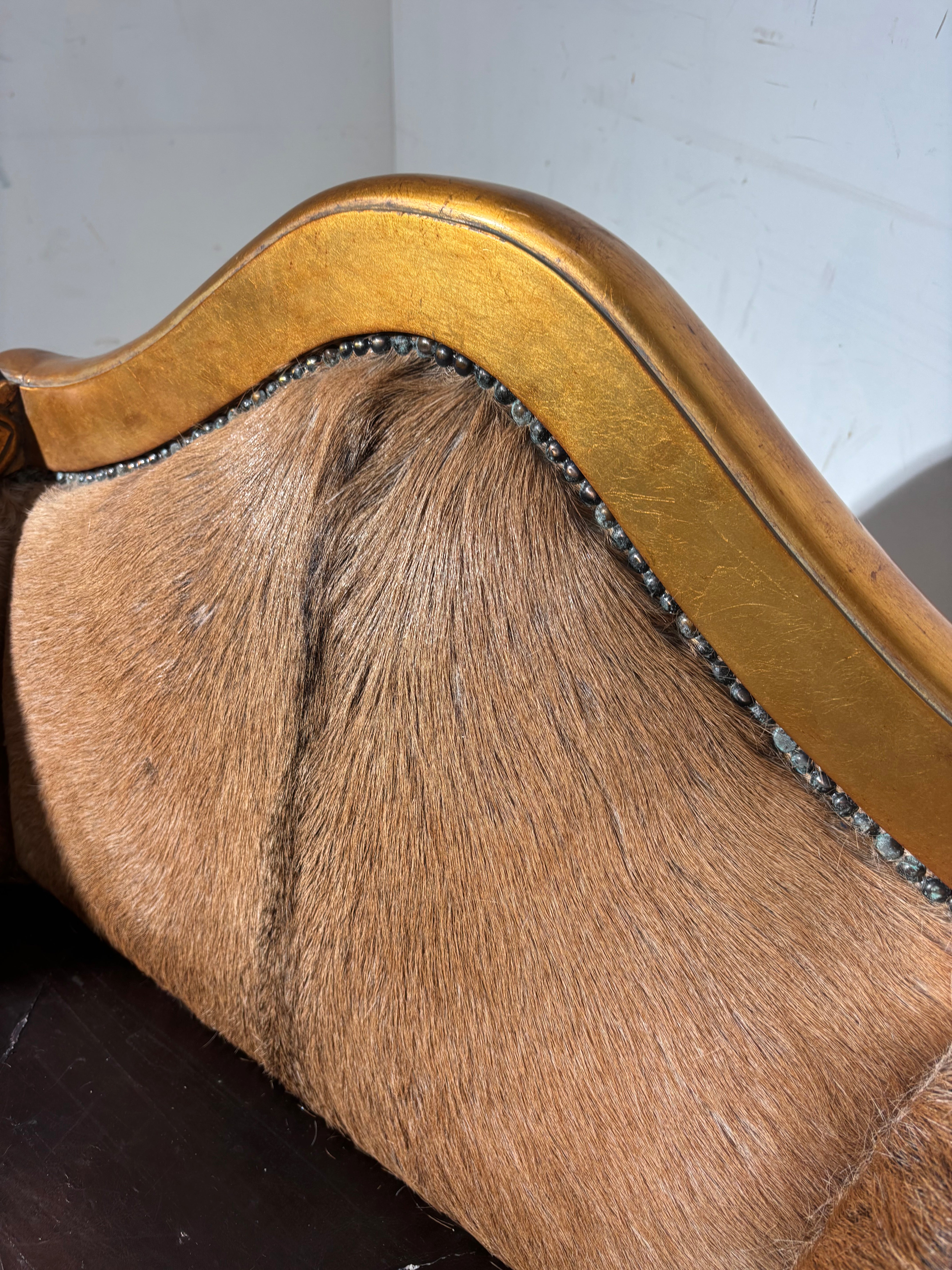 Regal Lion Throne Armchair – Cowhide & Gilded Detail