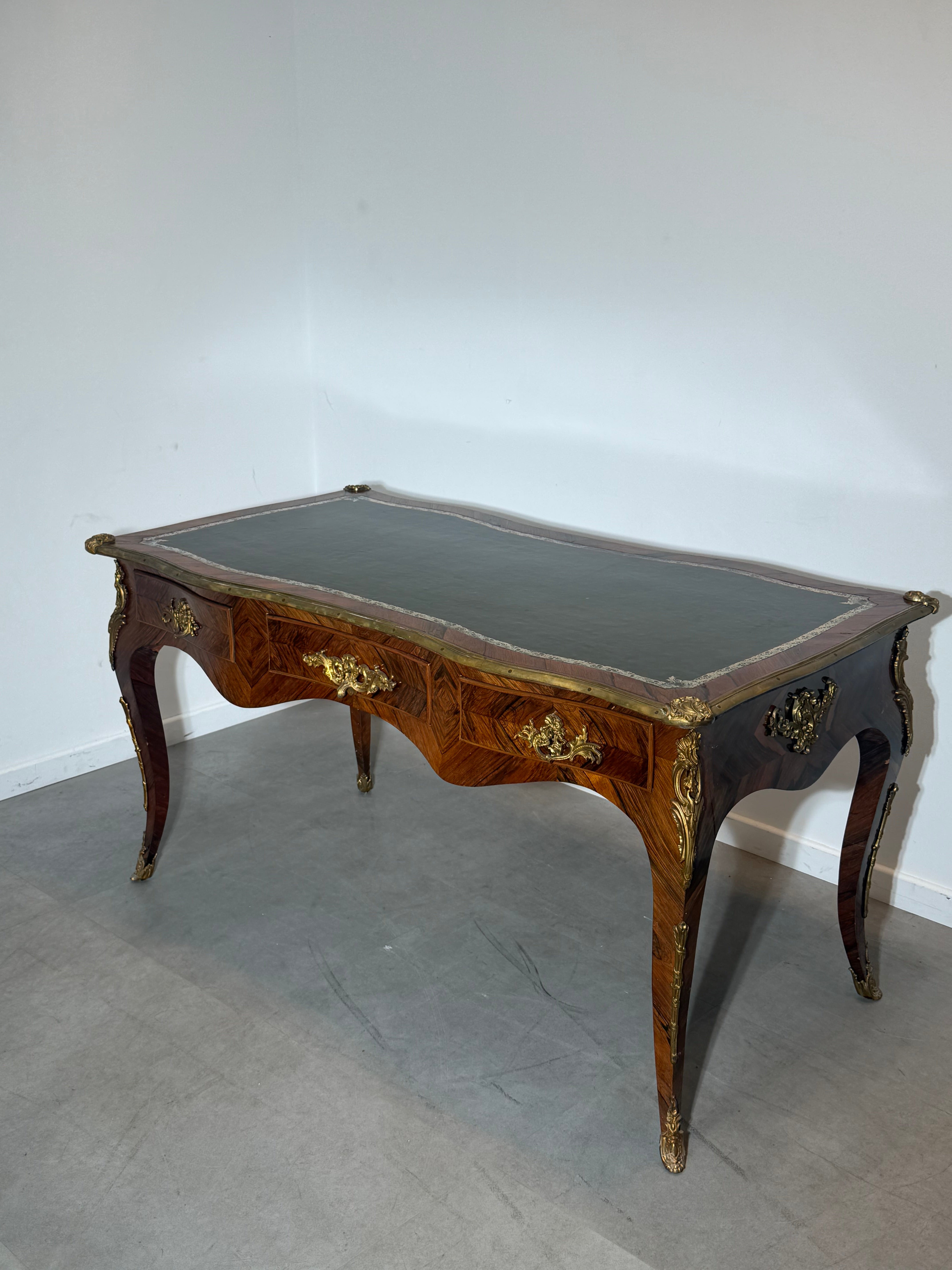French Louis XV Style Rosewood Bureau Plat Writing Desk