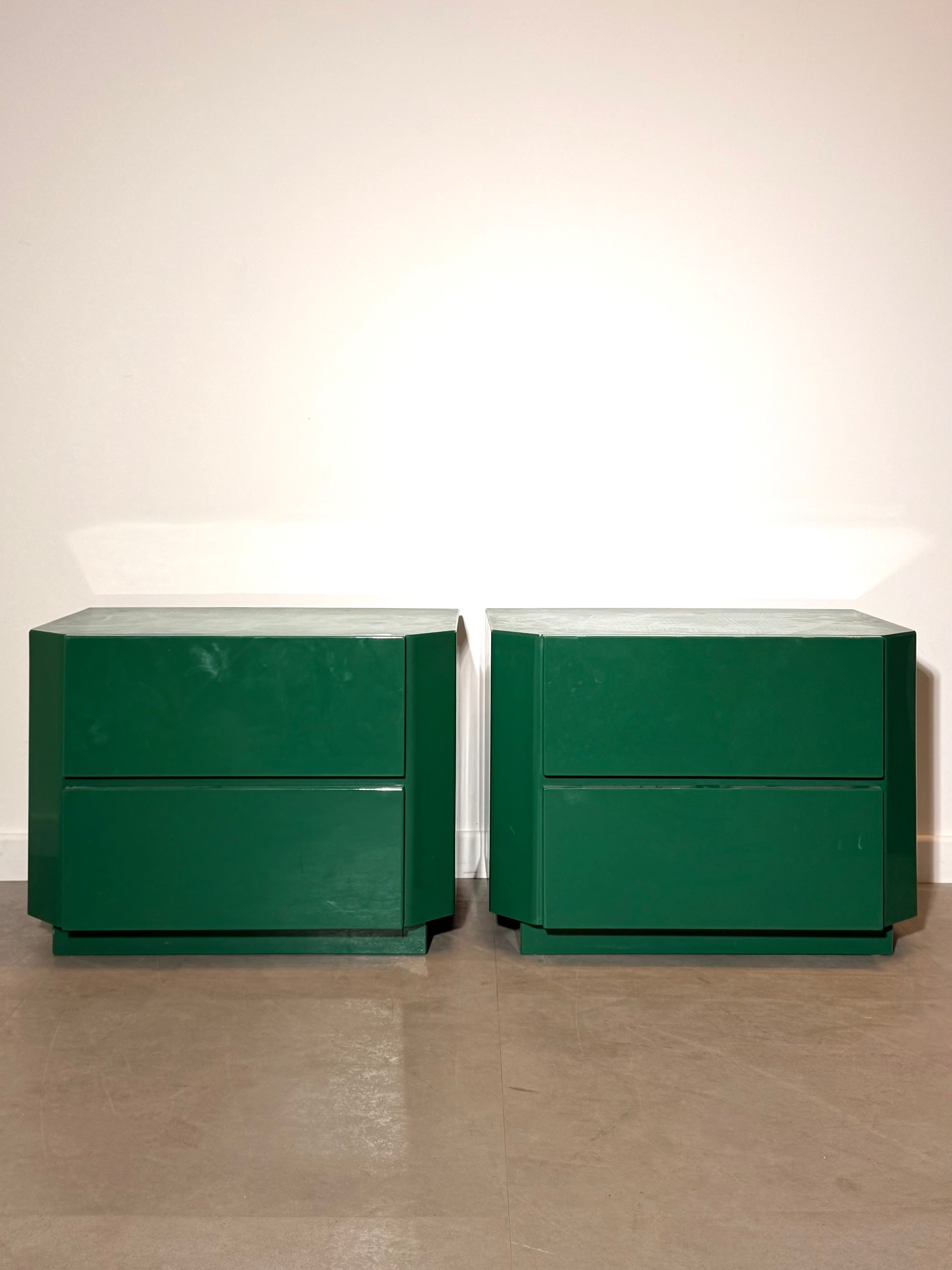 Emerald Green Lacquered Nightstands – Set of 2