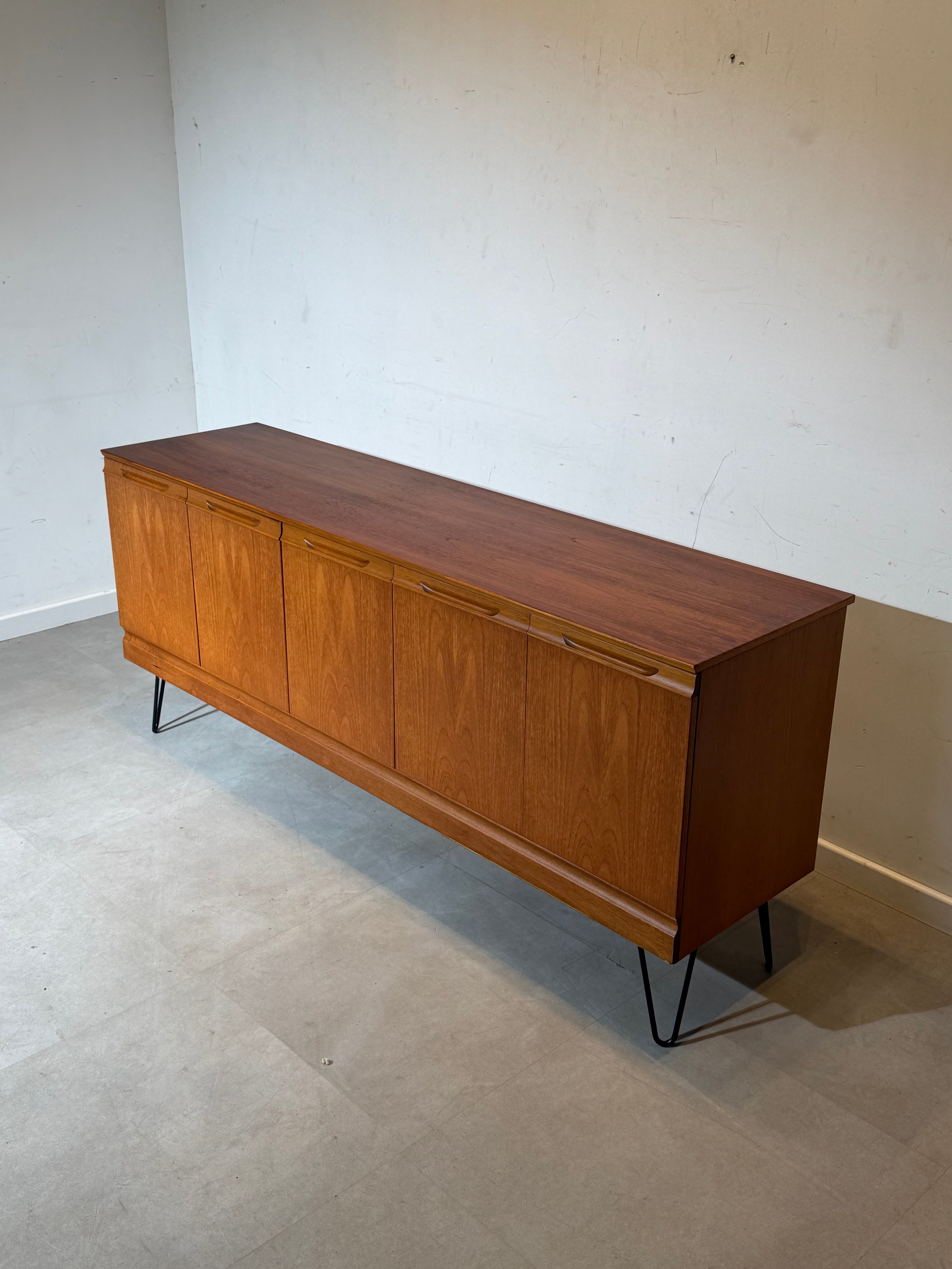 Meredew Teak Sideboard with Hairpin Legs – 5 Doors Mid-Century Modern