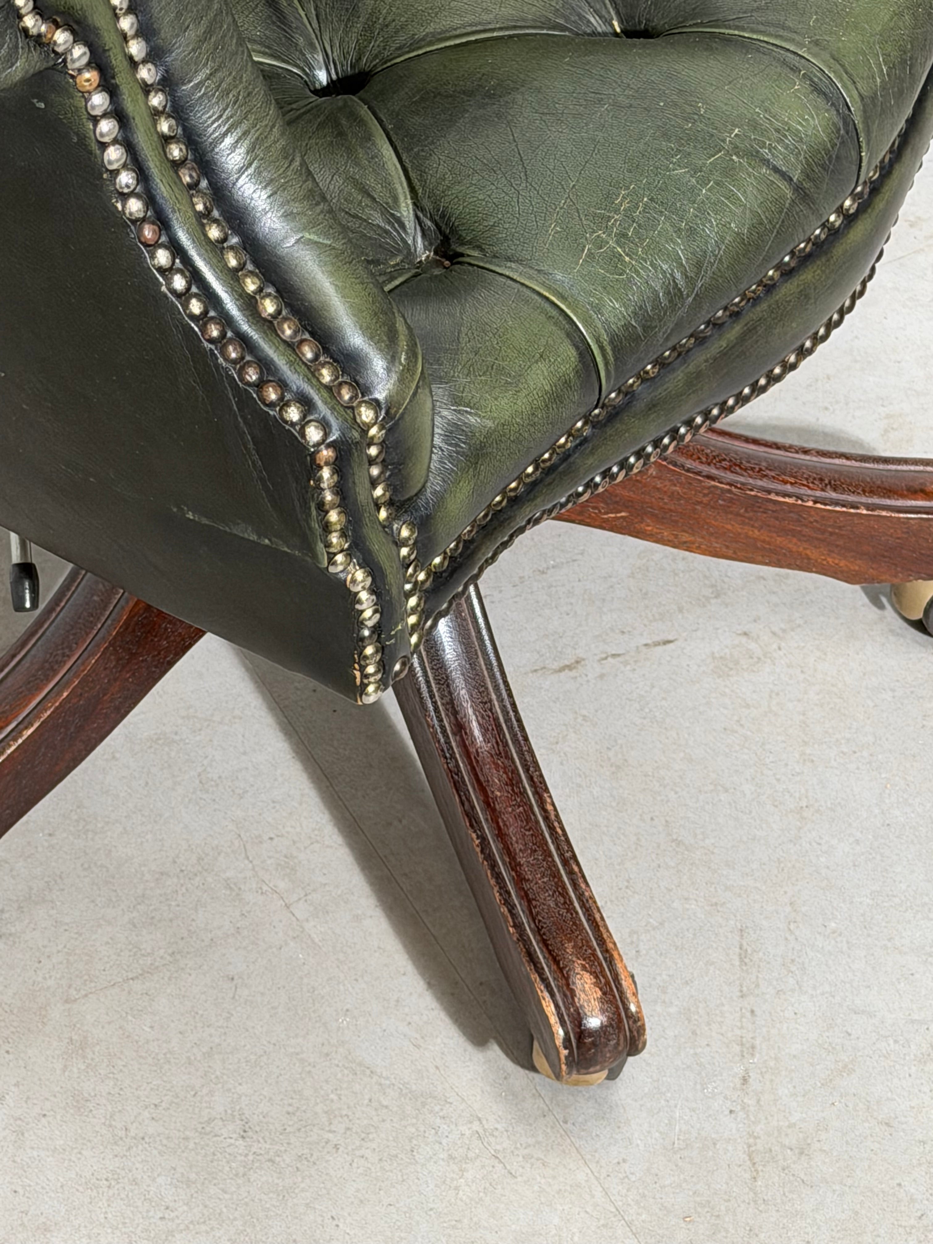 Chesterfield “Directors” Green Leather Desk Chair