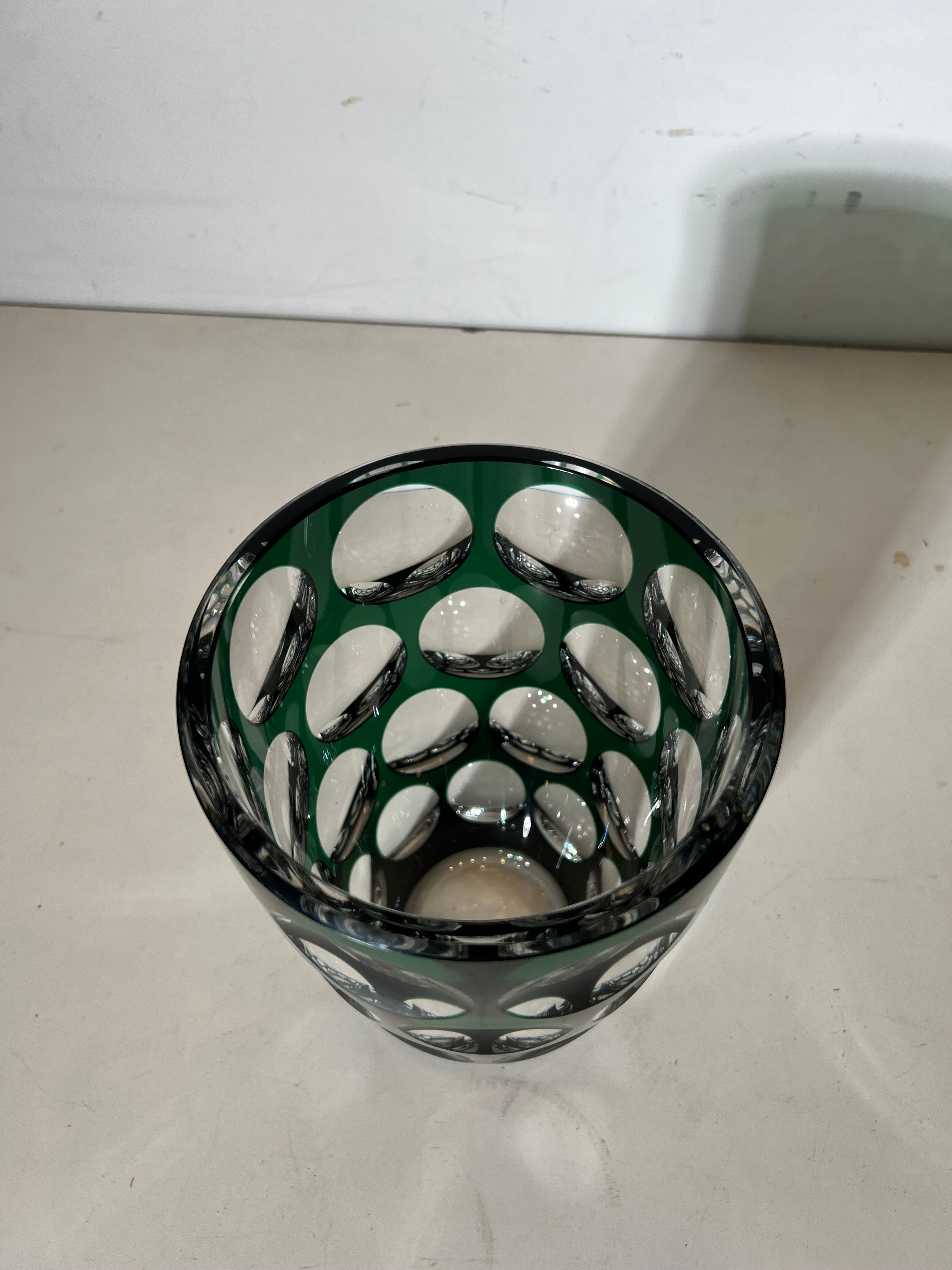 Val Saint Lambert Cut Crystal Vase – Emerald Green Overlay