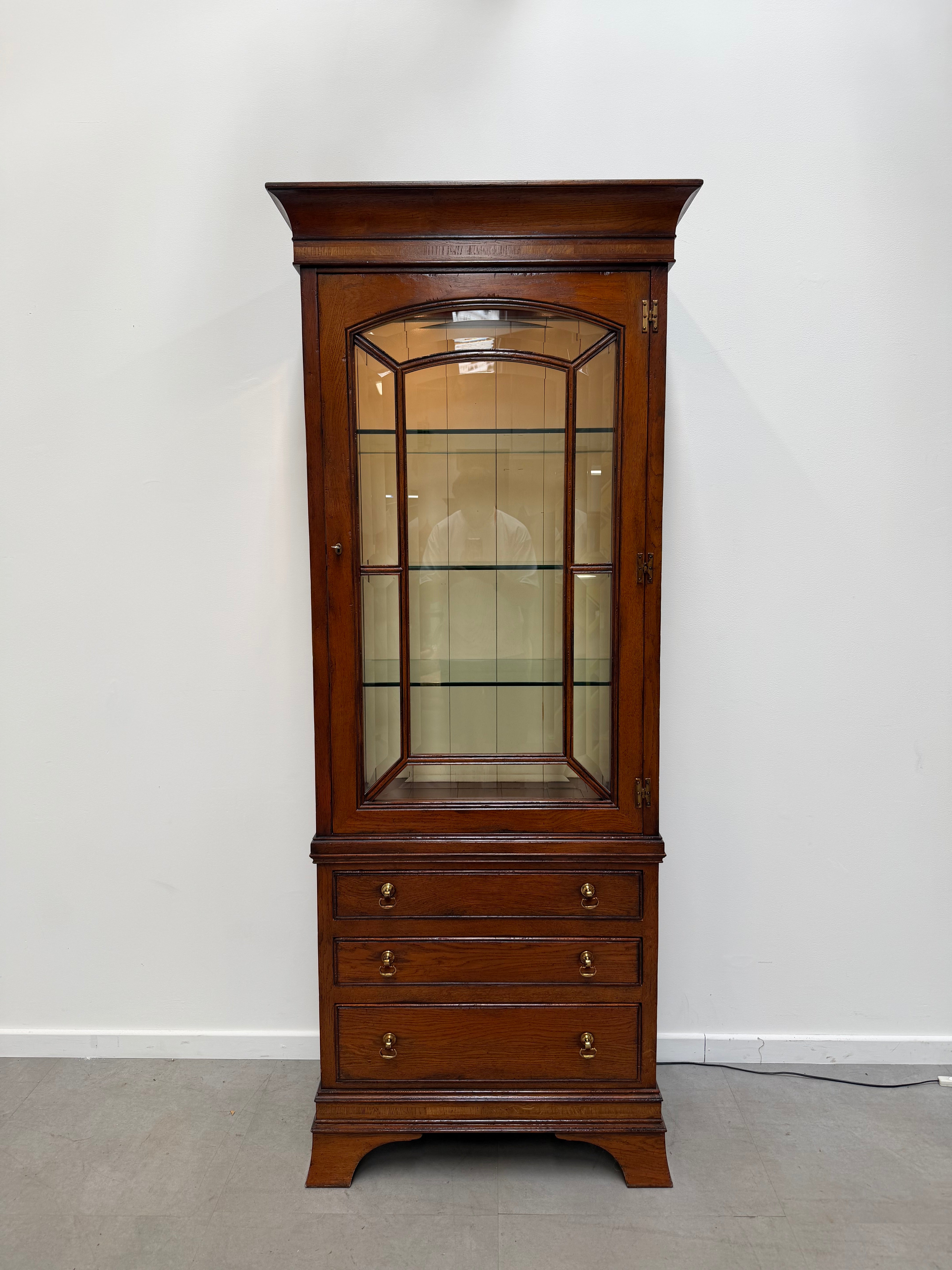 Antique Wooden Display Cabinet with Glass Doors & Lighting